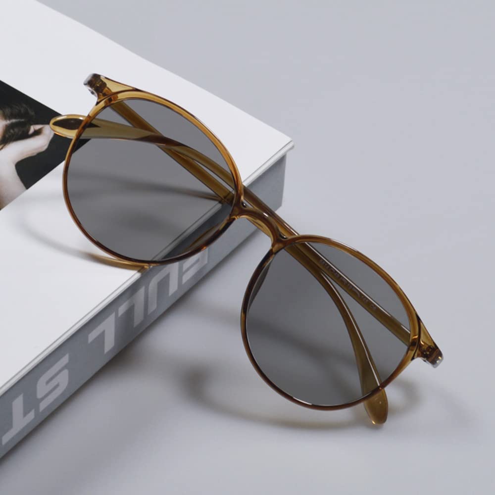 Photochromic Computer Reading Glasses - Blue Light Blocking Round Frame Sunglasses for Men & Women - Unisex +1.0 Readers for Indoor & Outdoor Use - Perfect for Office, Driving, and Reading