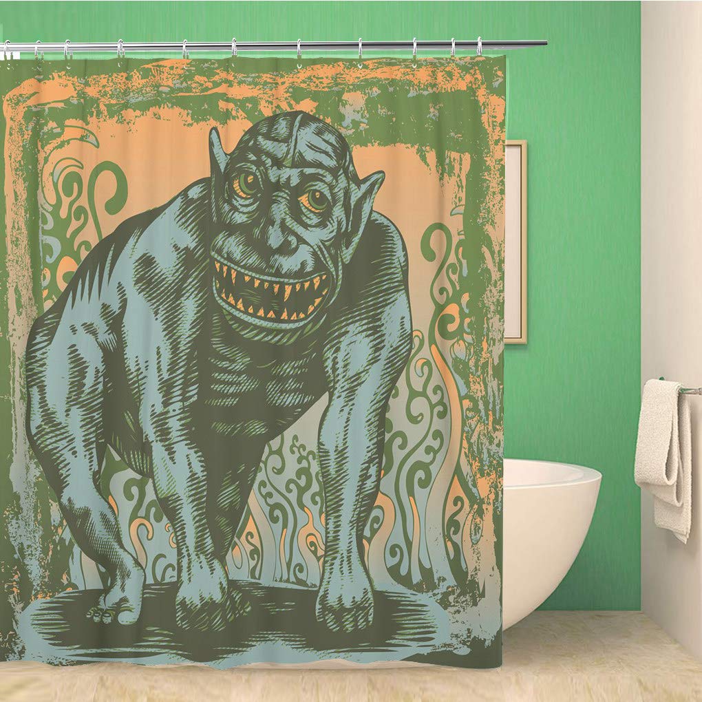 Topyee 72x84 Inch Waterproof Polyester Shower Curtain - Fun Cartoon Monster & Beast Design with Hooks - Bathroom Decor for Kids & Adults - Perfect for Themed Bathrooms, Halloween Decor, or Unique Home Decor