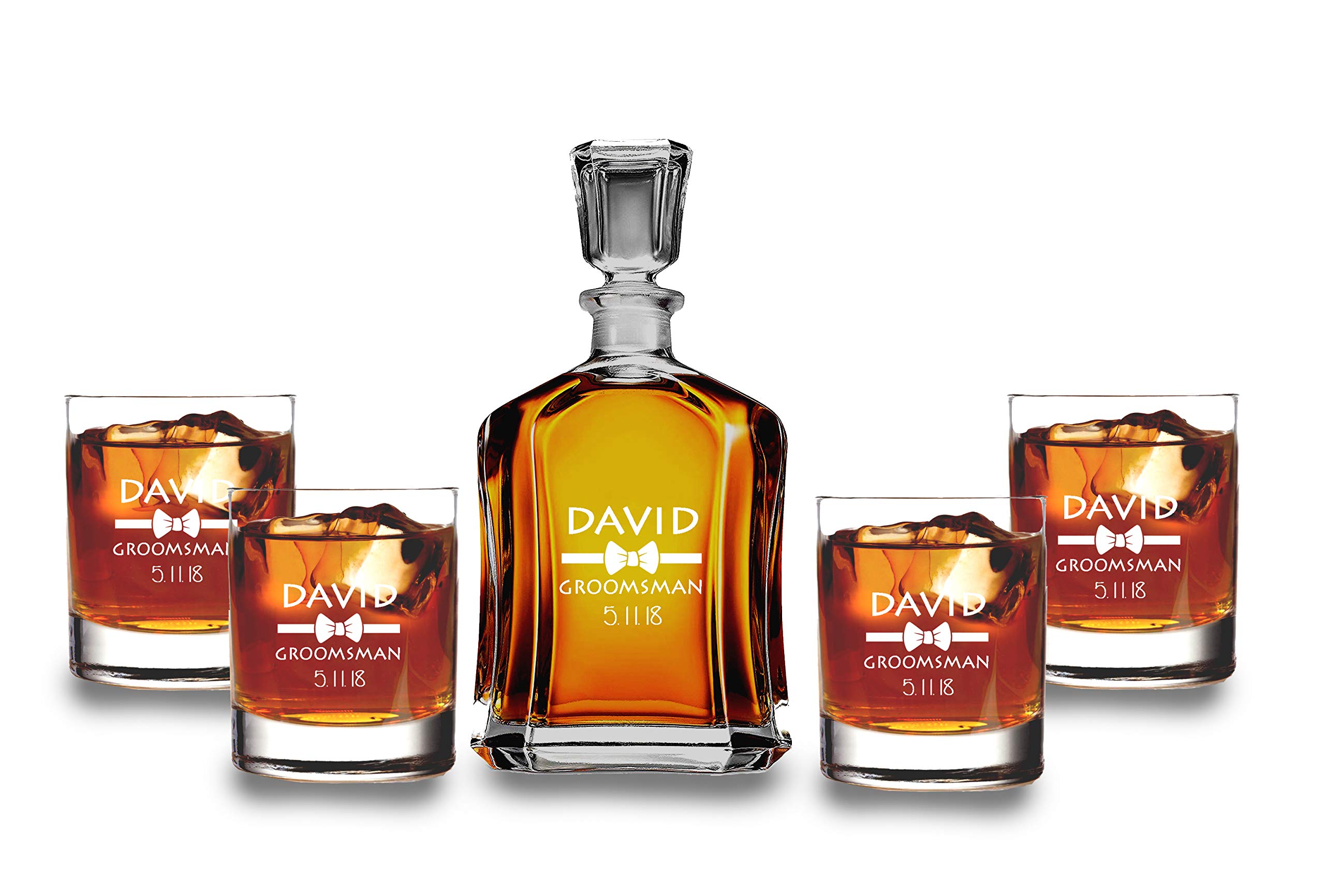 Personalized Whiskey Decanter Set with Wooden Box - 4 Whiskey Glasses Included - Perfect for Anniversary Gifts & Home Bar Decor - Elegant Liquor Serving Set for Special Occasions & Dinner Parties
