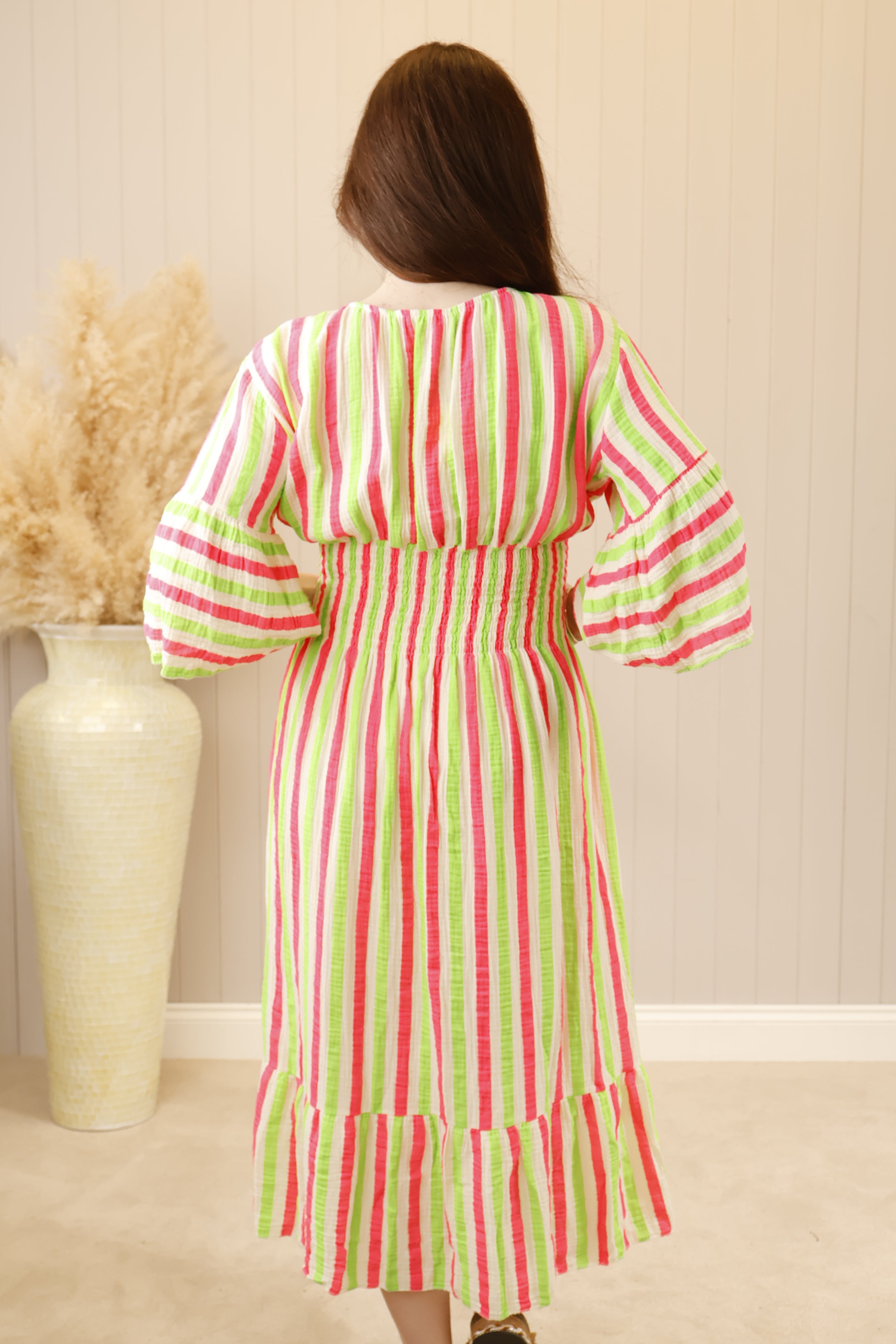 Nayla Neon Stripe Dress for Women - Green Bodycon Party Dress | Perfect for Nightclubs, Cocktail Parties & Summer Vacations