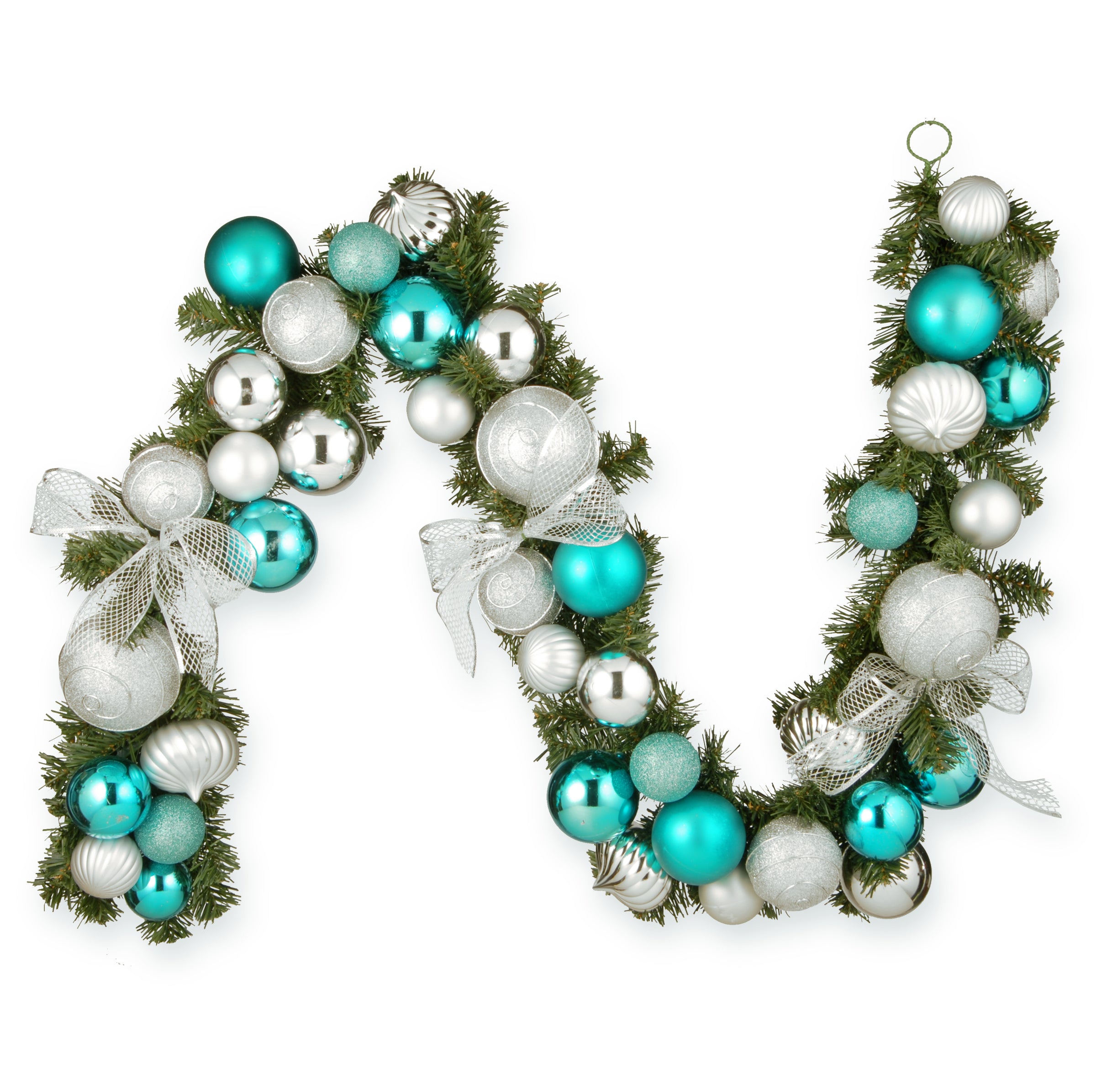 6 ft. Evergreen Silver and Blue Ornament Garland - Christmas Tree Decor, Holiday Party & Home Decoration for Festive Season