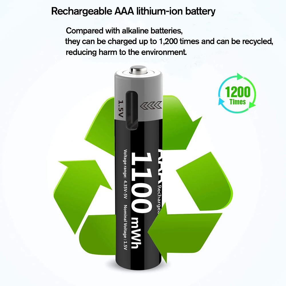 MATOV USB Rechargeable AA & AAA Lithium Ion Batteries - 3400mWh 1.5V AA Battery + 1100mWh 1.5V AAA Battery Pack for Cameras, Flashlights, Toys & Electronics