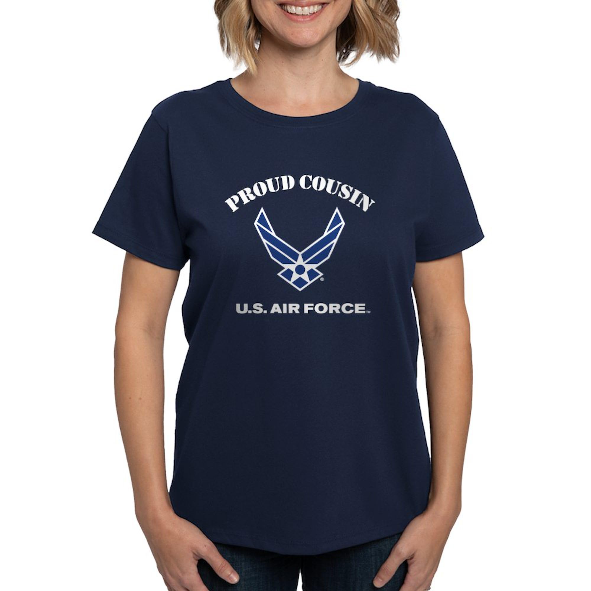 Proud US Air Force Cousin Women's Dark Cotton T-Shirt - Comfortable & Stylish Casual Wear for Military Supporters & Patriotic Events