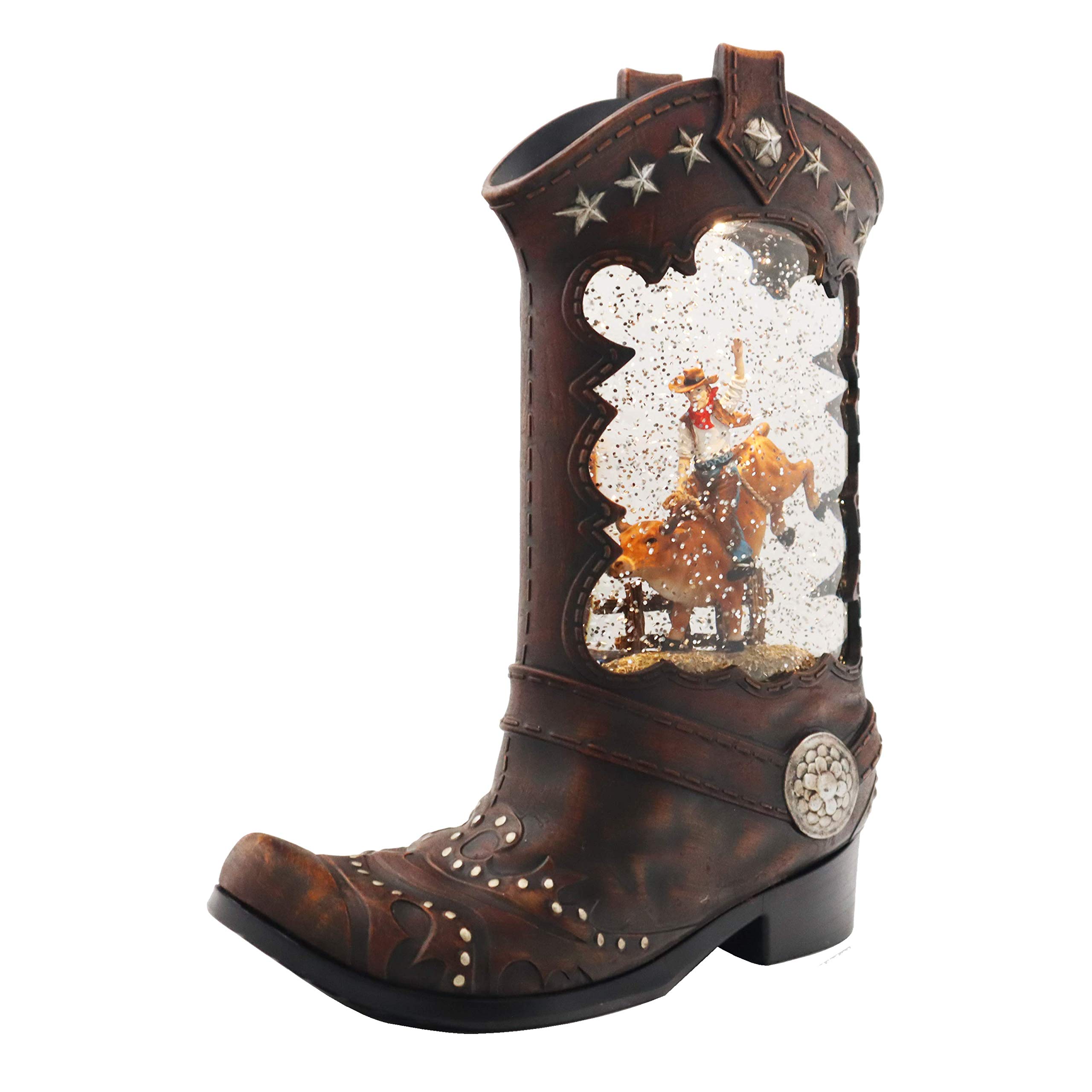 Victory Creative Cowboy in Boot Snow Globe Spinner - 10.25 Inch Battery Operated with Swirling Glitter, Timer & USB - Perfect for Western Home Decor, Christmas Gifts, and Office Desk Accessories