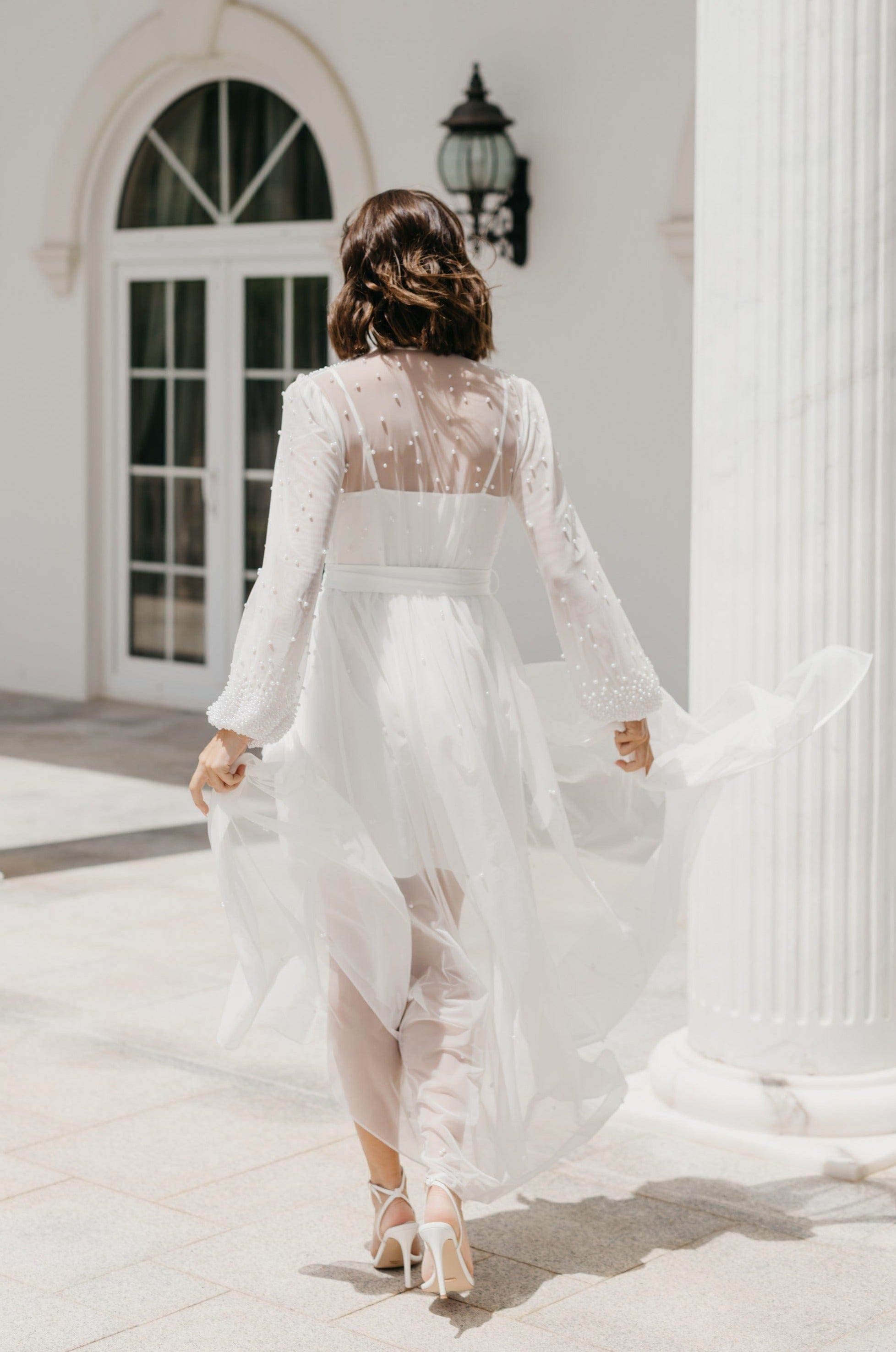 Millie Hand-Beaded Pearl Mesh Maxi Dress with Slip - Elegant Evening Gown for Weddings, Parties & Special Occasions
