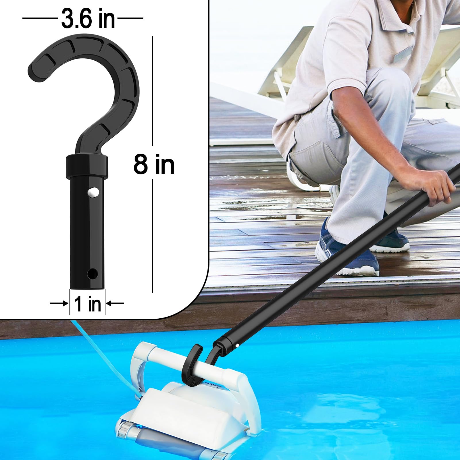 2 Pack Multi-Purpose Pool Cleaning Hooks - Compatible with Telescopic Poles & All Pool Vacuums - Above Ground & Underwater Pool Maintenance Tools for Skimming, Vacuuming & Cleaning