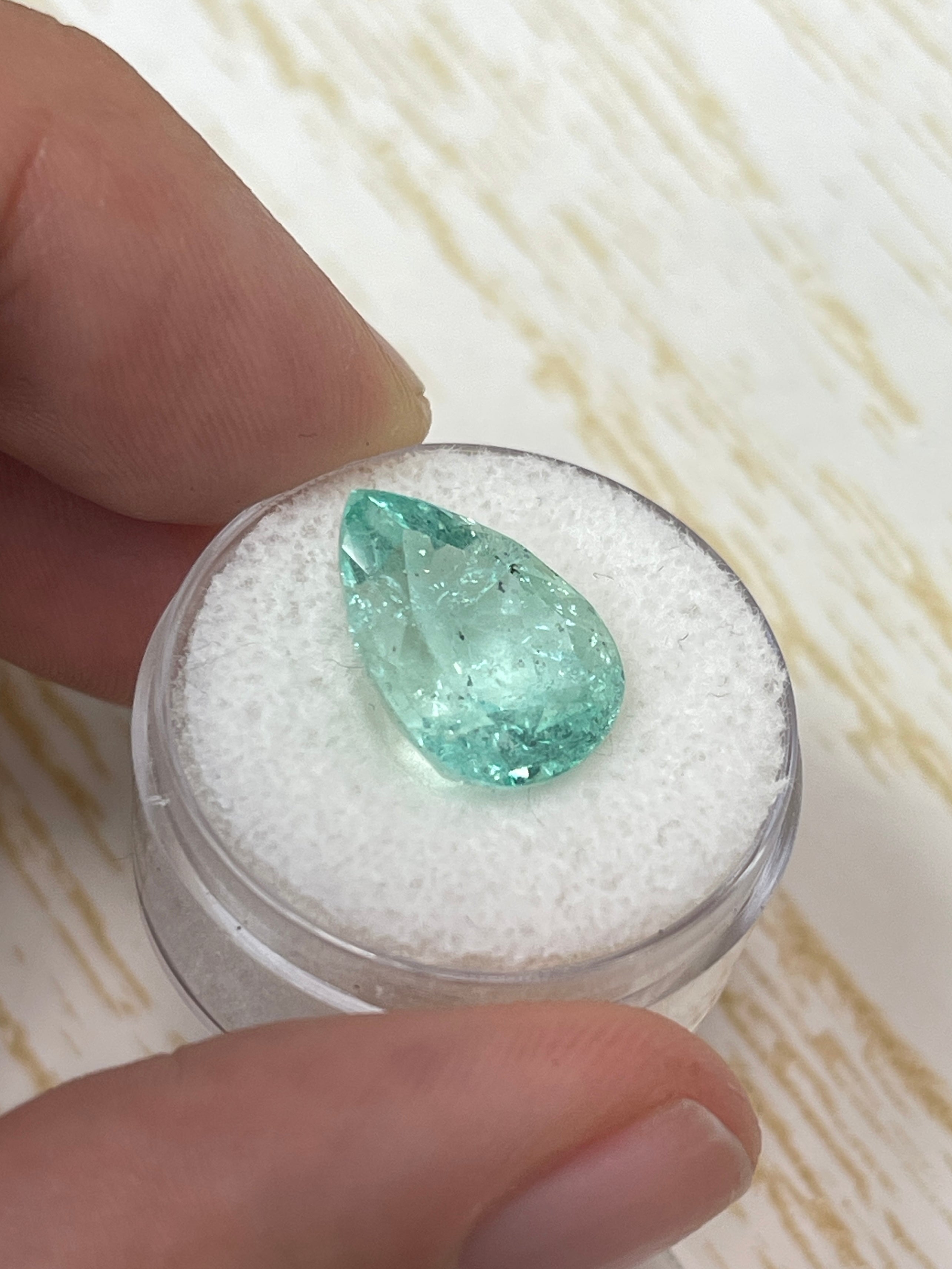 7.92 Carat 15.5x11mm Seafoam Green Natural Loose Colombian Emerald Pear Cut Gemstone for Jewelry Making, Engagement Rings & Luxury Collections