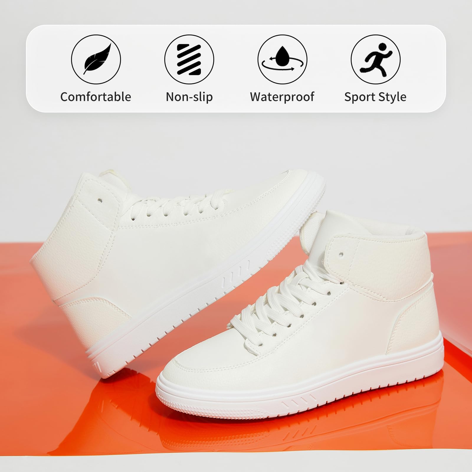 XRH Women's High Top Sneakers - PU Leather Running Shoes for Women, Non-Slip Walking & Athletic Tennis Shoes, Comfortable Ankle Boots for Casual Wear, Gym & Outdoor Activities