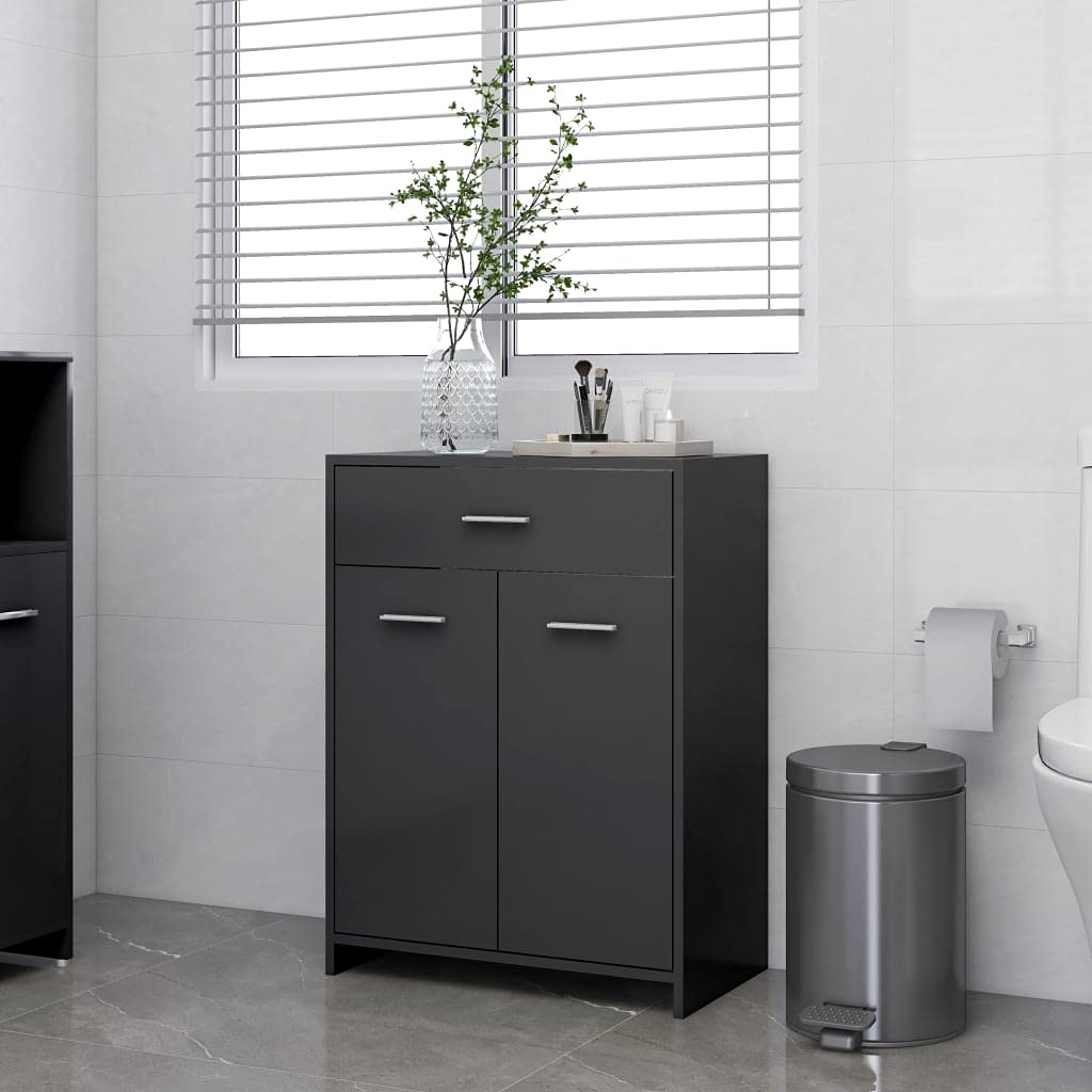 HechoVinen Freestanding Bathroom Storage Cabinet with 2 Shelves - Space Saving Wooden Organizer for Bathroom, Entryway & Closet - Gray - Perfect for Small Spaces & Home Organization