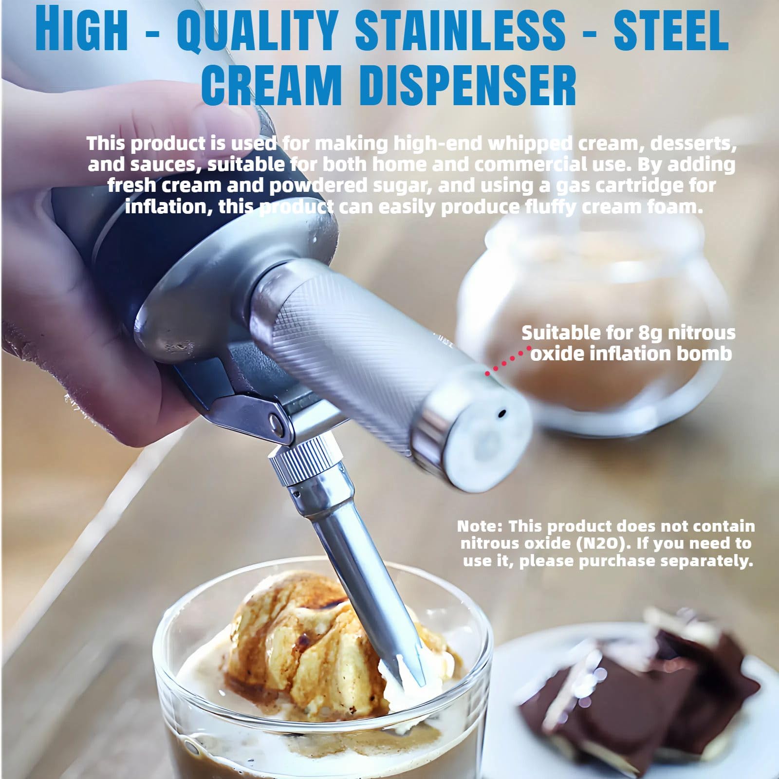 Stainless Steel Whipped Cream Dispenser with Nozzles - 500ml for Baking & Desserts