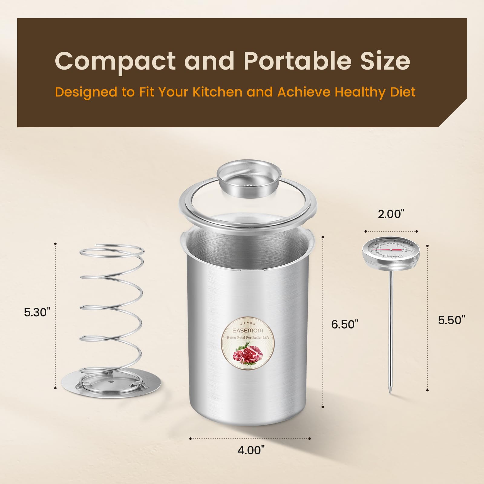 EASEMOM Stainless Steel Ham Maker & Meat Press Mold for Homemade Deli Meats - Includes Cooking Thermometer (℉/℃) & Heat-Resistant Silicone Mittens - Perfect for Sandwiches, Charcuterie Boards & Meal Prep - 5 Included Recipes