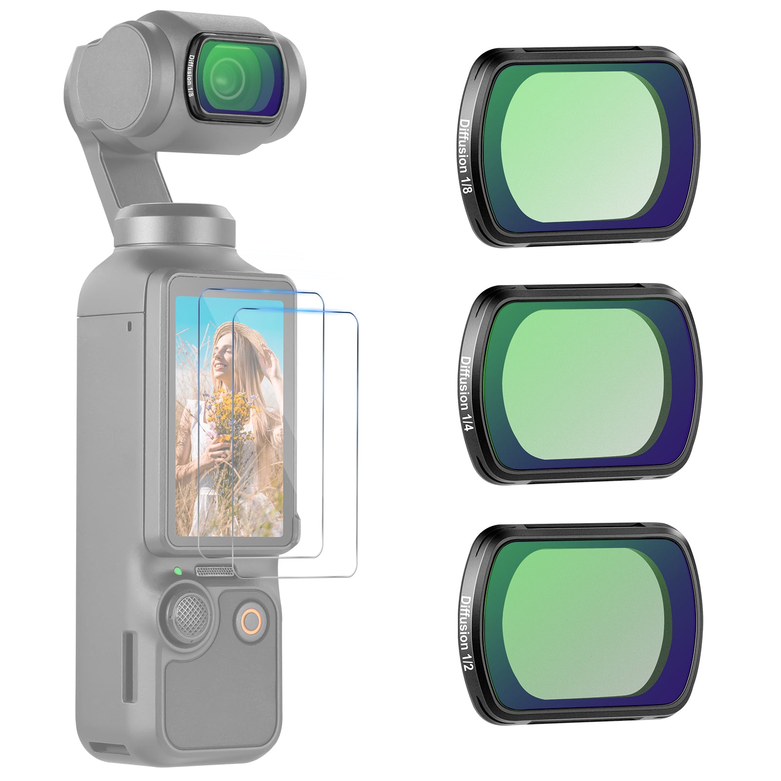NEEWER FL B12 3-Pack Magnetic Black Diffusion Filter Set (1/2, 1/4, 1/8) for DJI Osmo Pocket 3 - Professional Video Lighting Control for Vlogging, Filmmaking & Content Creation
