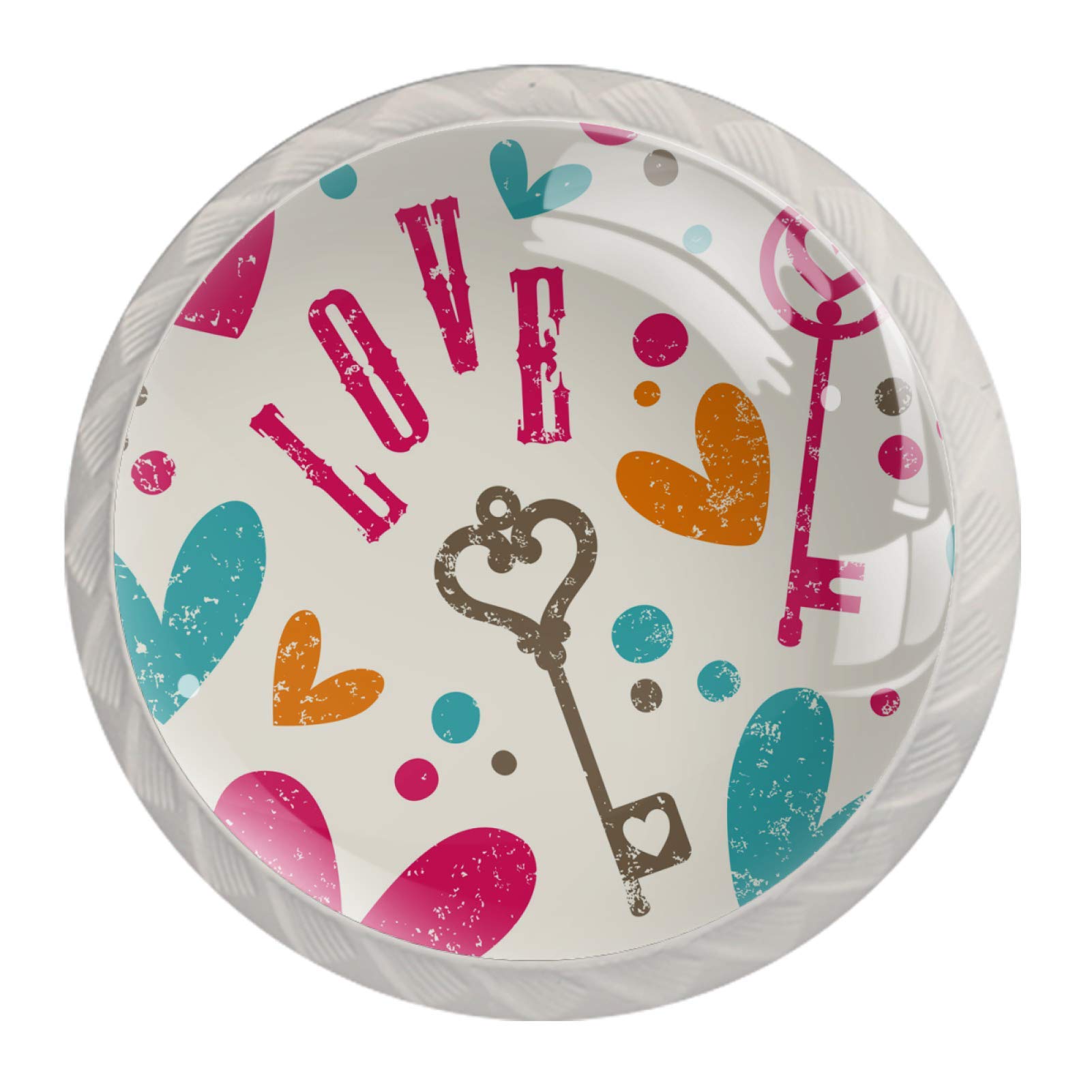 Colorful Love Key Pattern Kitchen Cabinet Pulls & Knobs - 4 PCs Set for Cabinets & Cupboards | Perfect for Modern Farmhouse, Vintage & DIY Kitchen Renovation