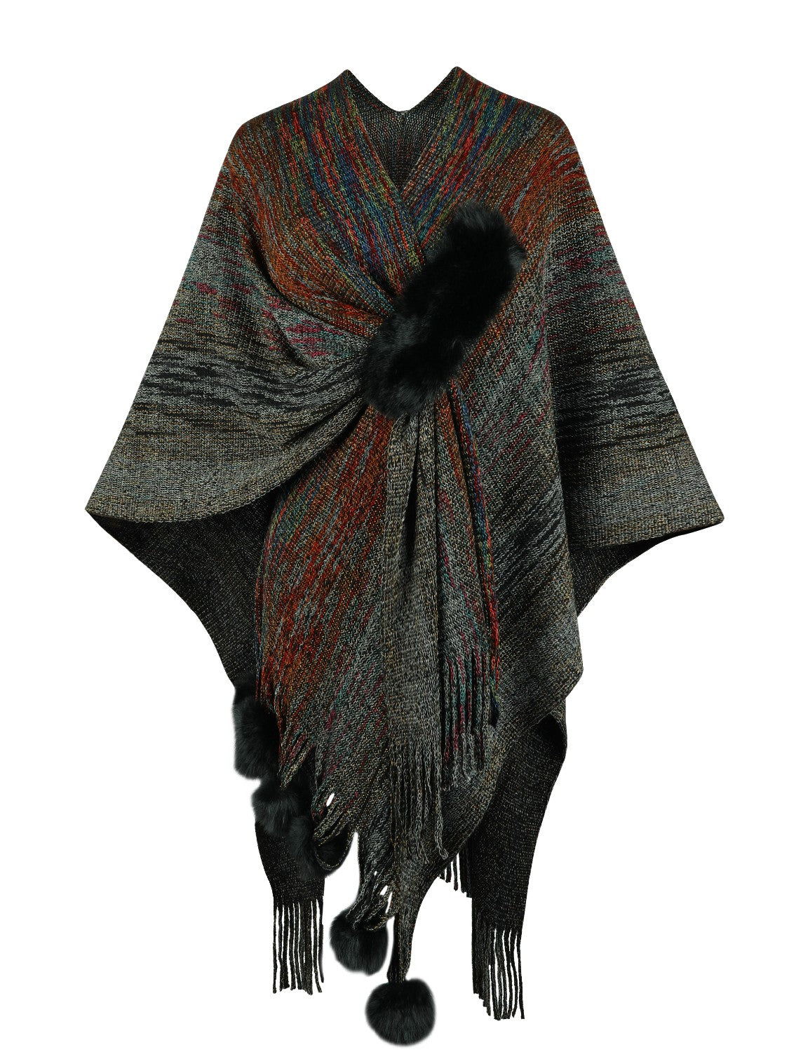 Cozy Heathered Fringe Hem Poncho - Soft Knit Wrap Shawl for Women | Perfect for Fall Layering, Outdoor Adventures & Boho Fashion