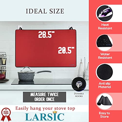 Larsic Stove Cover - 28.5x20.5 Inch Non-Slip Waterproof Electric Stove Protector for Washer Dryer Top, Foldable Gap Cover to Prevent Scratches & Expand Counter Space (Red) - Perfect for Kitchen, Laundry Room & Small Apartments