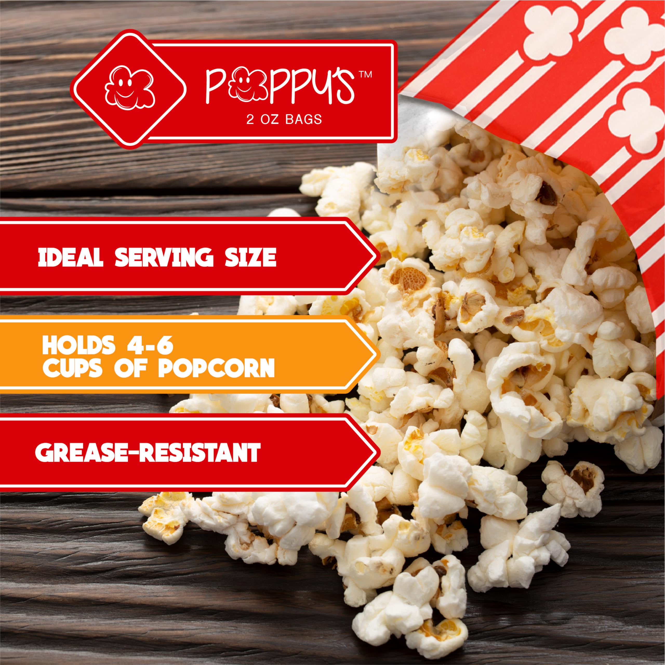 **Poppy's Flat Bottom Paper Popcorn Bags – 100 Pack 2 oz Concession-Grade Popcorn Bags for Popcorn Machines, Movie Nights, Parties & Concession Stands – Perfect for Home Theaters, Carnivals & Snack Bars**
