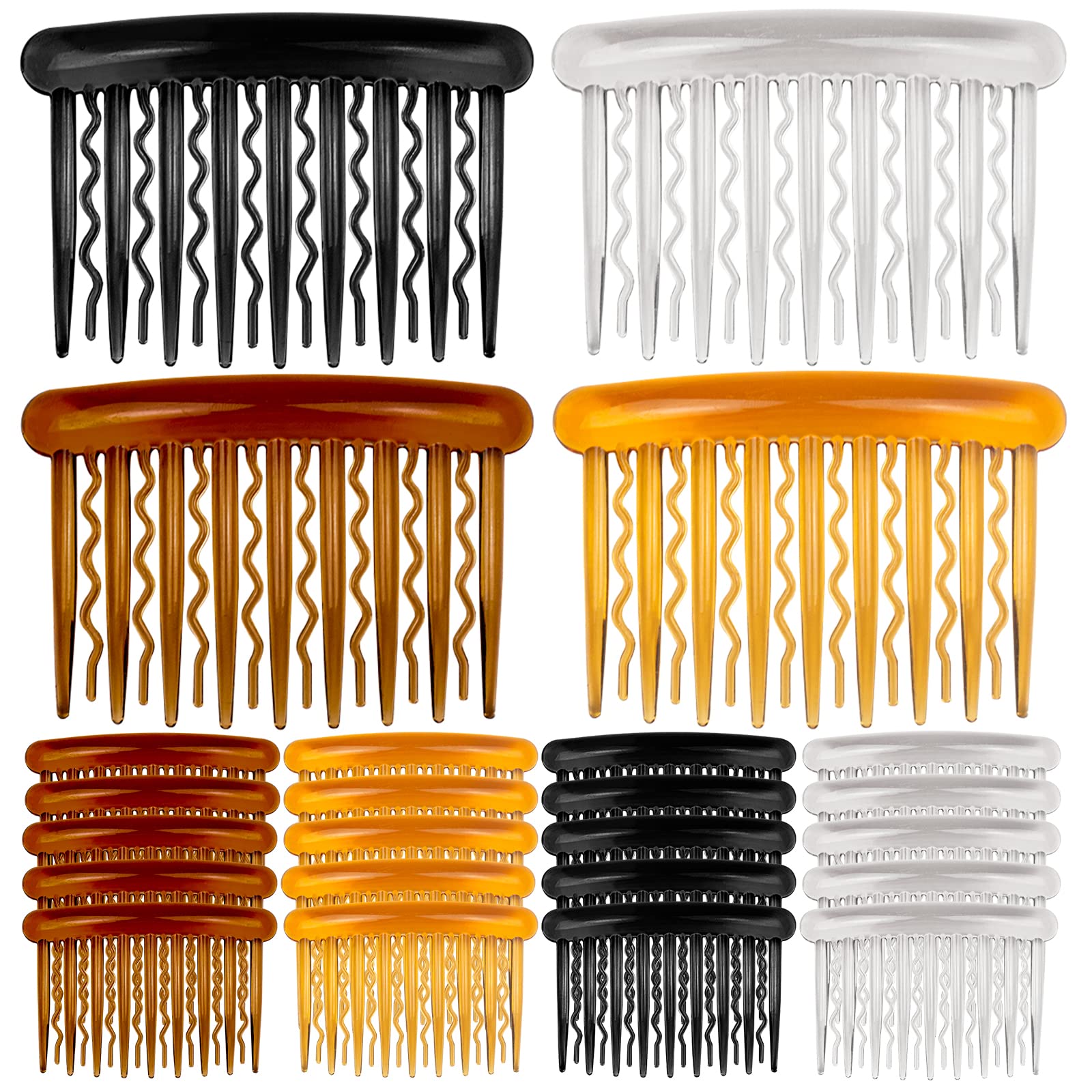 ELANE 24 Pcs Small Hair Clip Combs with Teeth - Plastic Side Hair Twist Comb for Women & Girls, Bridal Wedding Veil Hair Accessories, DIY Craft Supplies in 4 Colors (Black, Light Coffee, Dark Coffee, Clear) - Perfect for Updos, Braids, and Special Occasions
