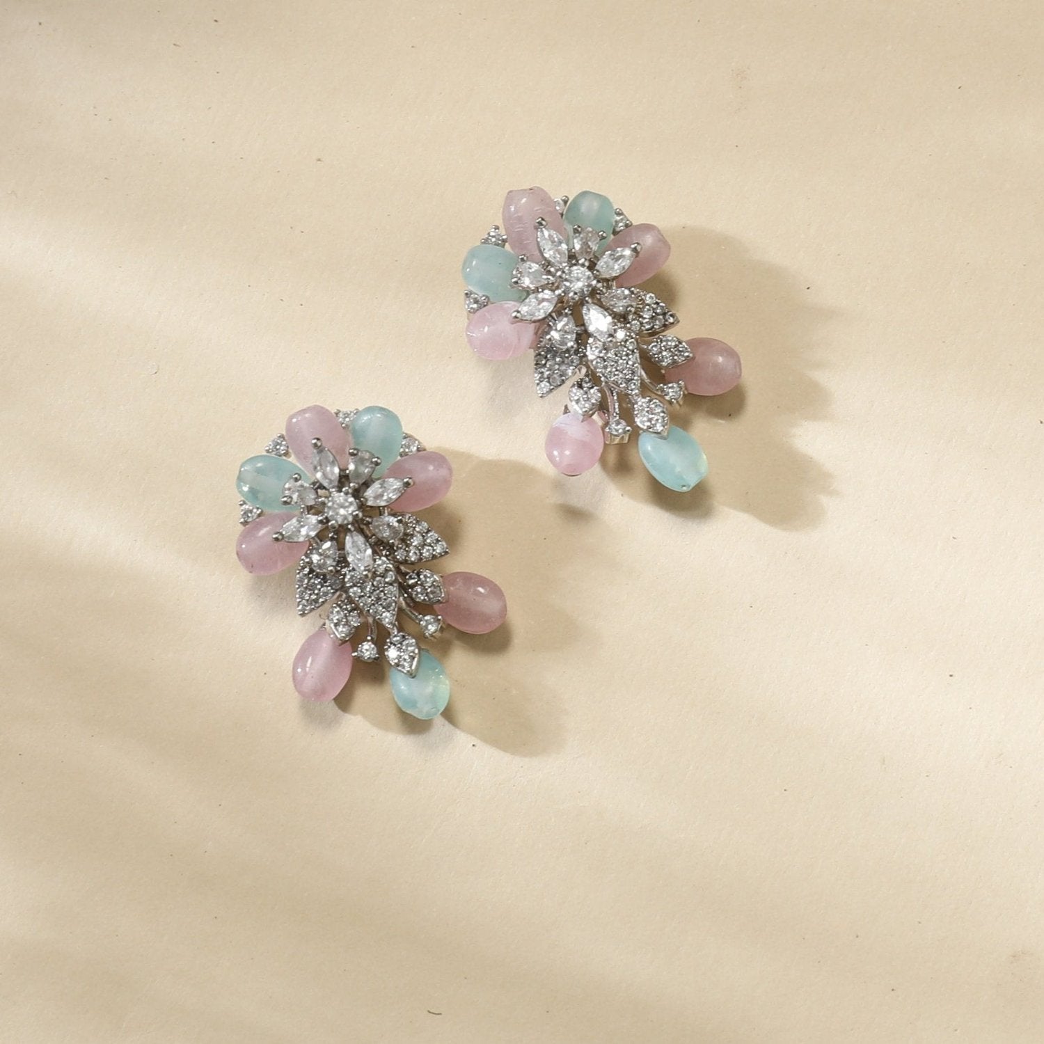 Floral Elegance CZ Mint Beads Stud Earrings - Dainty Cubic Zirconia Earrings for Women, Perfect for Weddings, Parties & Everyday Wear