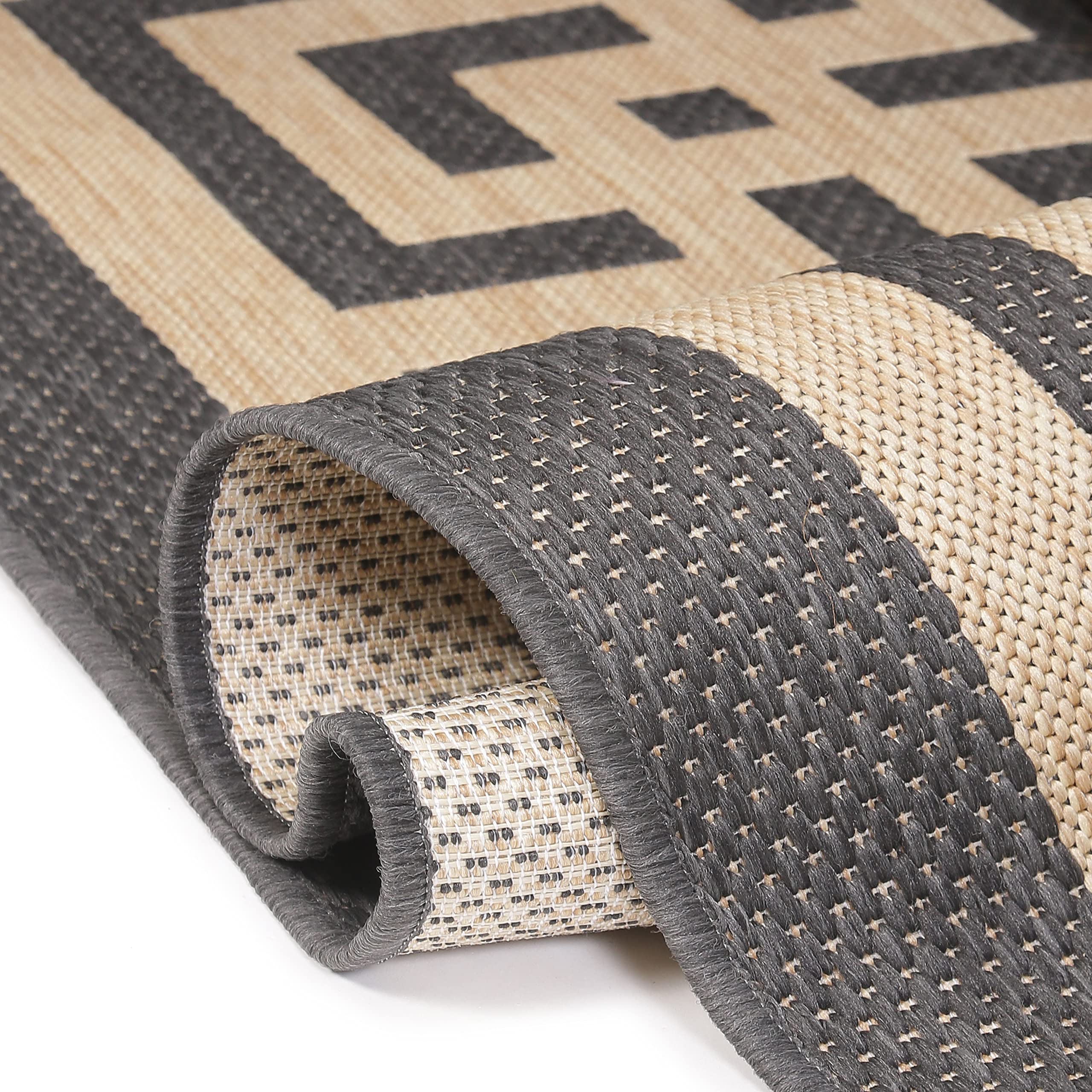 Modern Bordered Indoor/Outdoor Area Rug - Weather-Resistant 8x10 Gray Carpet for Porch, Deck, Balcony, Backyard & Patio - Perfect for Outdoor Entertaining & High-Traffic Areas