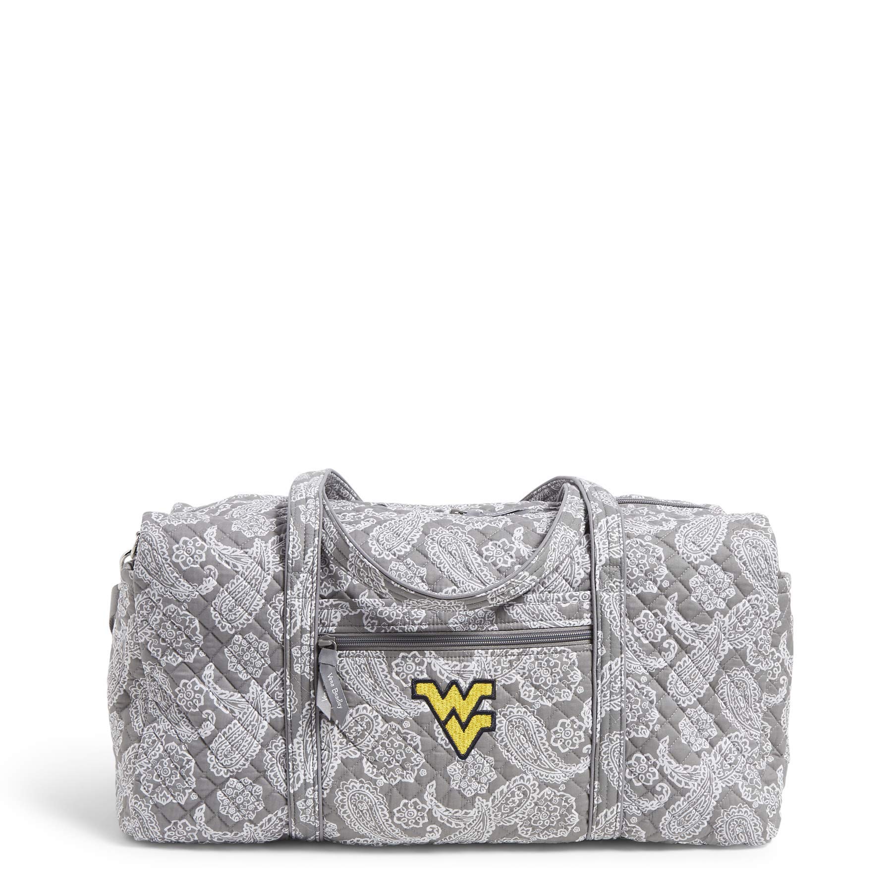 Vera Bradley Women's Cotton Collegiate Large Travel Duffle Bag - WVU Gray/White Bandana Print - Spacious Carryall for College, Gym & Weekend Getaways (Multiple Team Options Available)