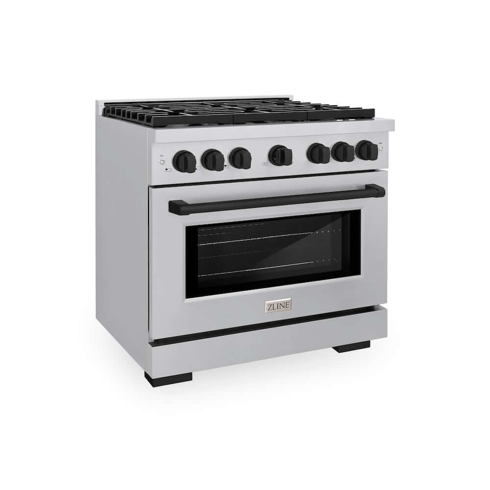 ZLINE Autograph Edition 36 Inch 5.2 Cu. Ft. Paramount Gas Range with 6 Burner Cooktop & Convection Gas Oven - Stainless Steel with Matte Black Accents (SGRZ 36 MB) | Professional Kitchen Appliance for Home Chefs & Cooking Enthusiasts