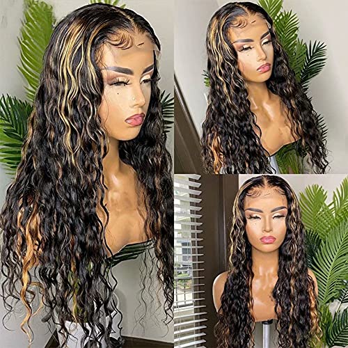 QUINLUX 13x6 HD Transparent Lace Front Human Hair Wigs for Women - Ombre Honey Blonde Deep Wave Virgin Hair Wig with Pre-Plucked Hairline, 150% Density, 26 Inch - Perfect for Daily Wear, Parties, Cosplay & Special Occasions