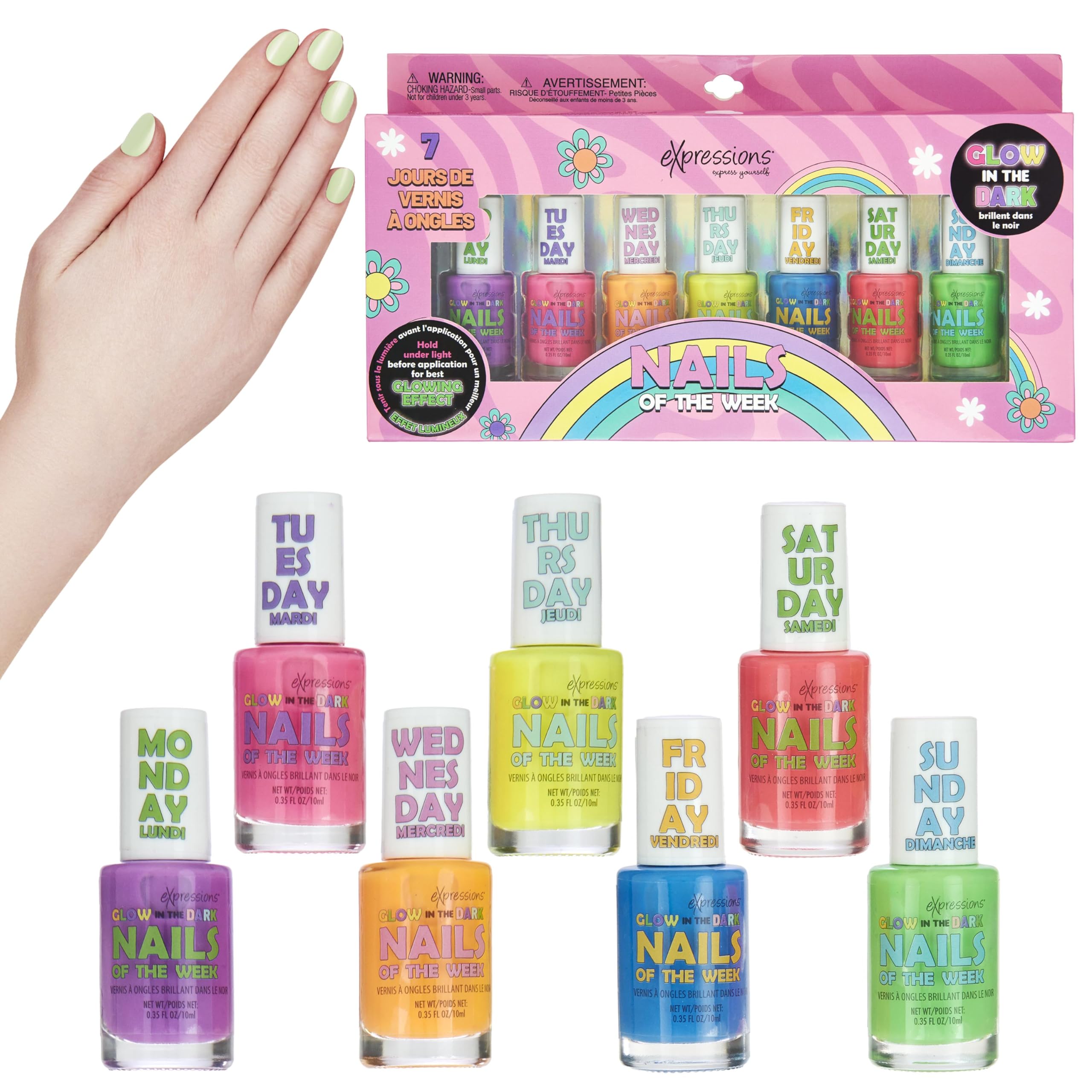 7pc Glow in Dark Nail Polish Kit - Non Toxic Water-Based Manicure Set for Girls | Perfect for Parties & Sleepovers
