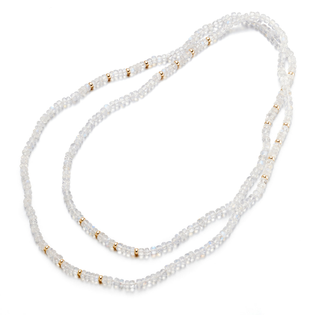 Moonstone & Gold Station Rope Necklace - Elegant Dainty Jewelry for Women, Perfect for Weddings, Parties & Everyday Wear