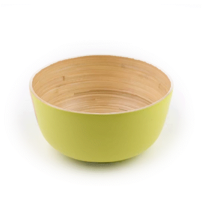 Bambuddha 25 oz Round Green Spun Bamboo Salad Bowl - Eco-Friendly Medium Serving Bowl 9.5