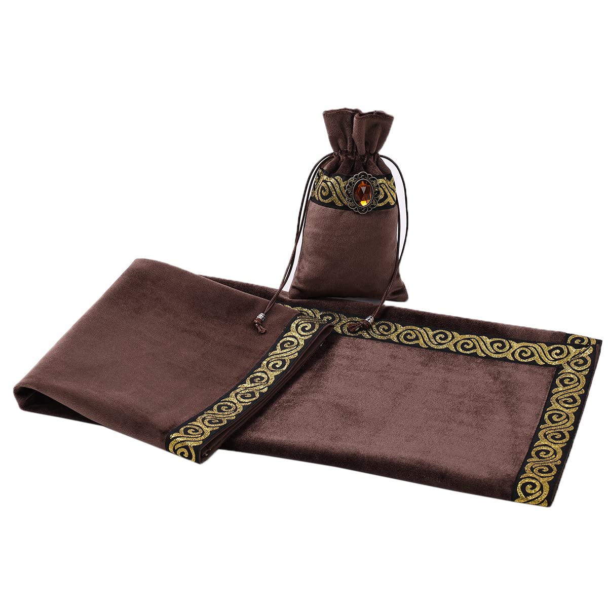 BLESSUME Wicca Altar Cloth - 24.4 x 24.4 Inch Square Tarot Reading Table Cover with Card Pouch (Coffee) - Perfect for Divination, Witchcraft Rituals & Spiritual Ceremonies