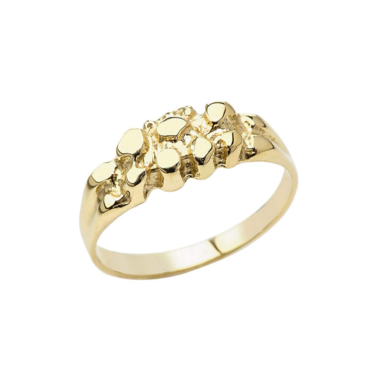 14K Yellow Gold Nugget Style Tapered Band Ring for Women & Men - Size 9 - Perfect for Pinky Rings, Stacking Rings, and Everyday Jewelry Wear
