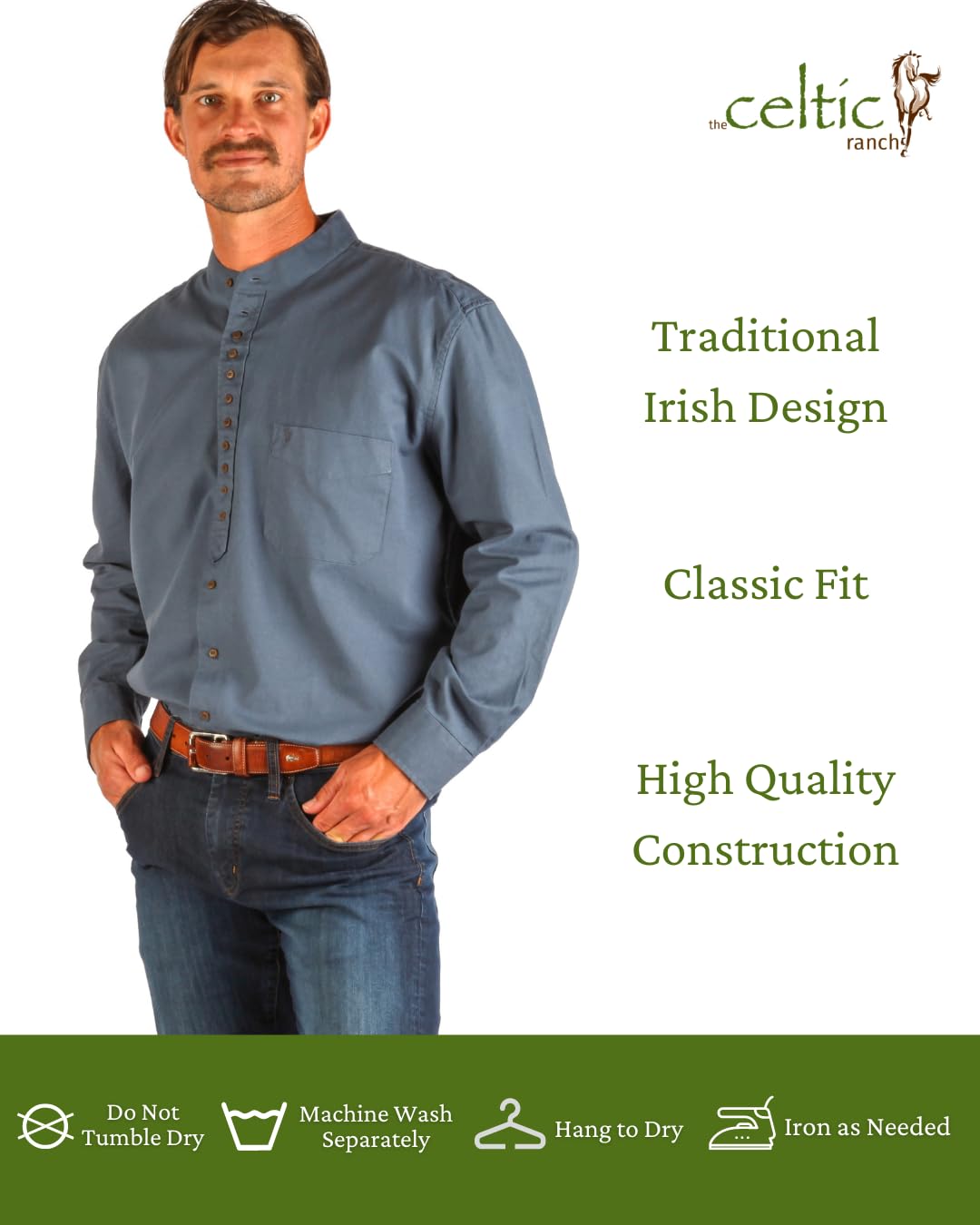 Men's Collarless Irish Grandfather Cotton Linen Long Sleeve Button Down Shirt | Banded Collar Dress Shirt for Casual & Formal Wear | Perfect for Office, Weddings & Special Occasions