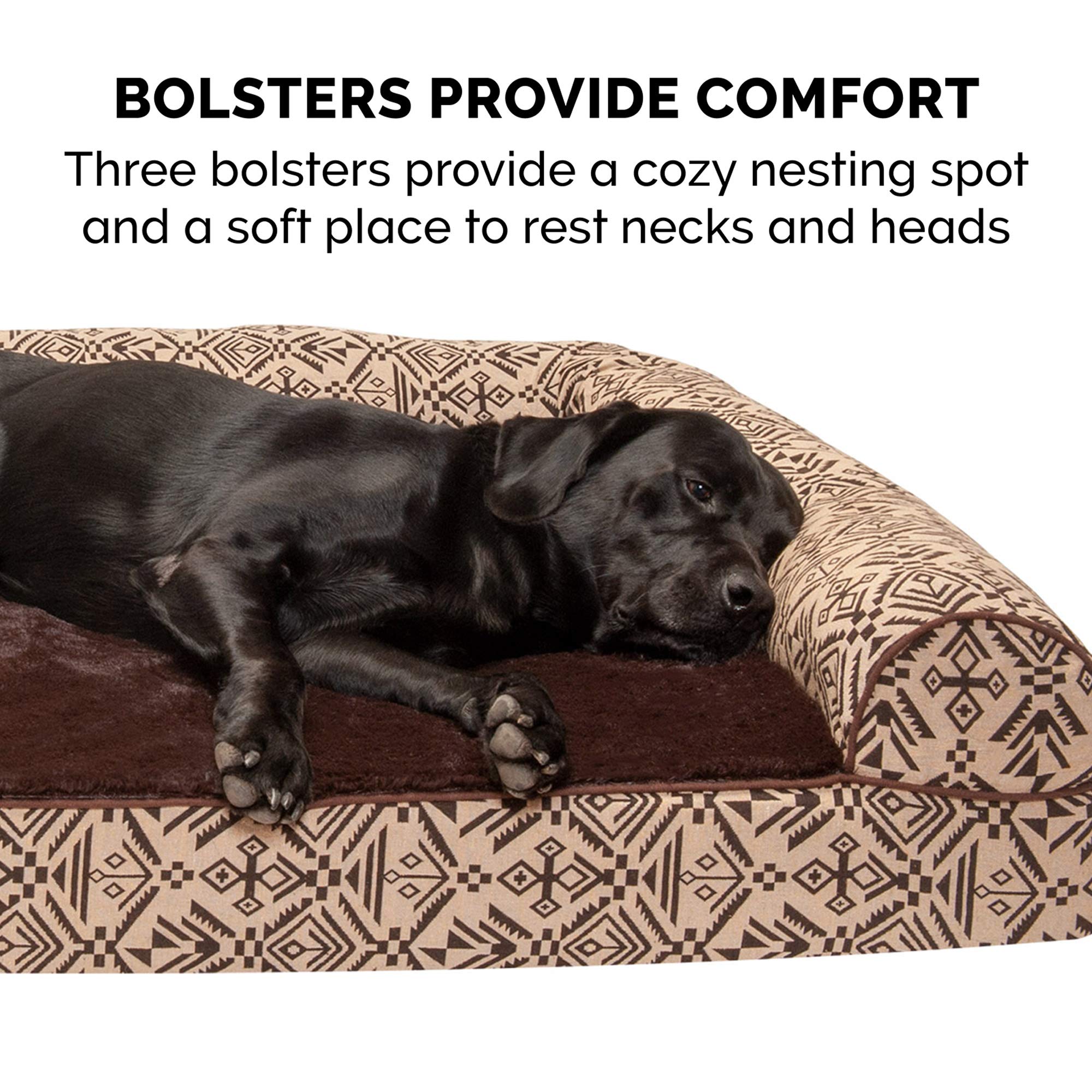 **Furhaven Orthopedic Dog Bed for Large & Medium Dogs - Removable Bolsters & Washable Cover - Plush Sofa Style with Southwest Kilim Woven Decor - Supports Up to 55 lbs - Desert Brown - Perfect for Living Room, Bedroom, or Pet-Friendly Spaces**