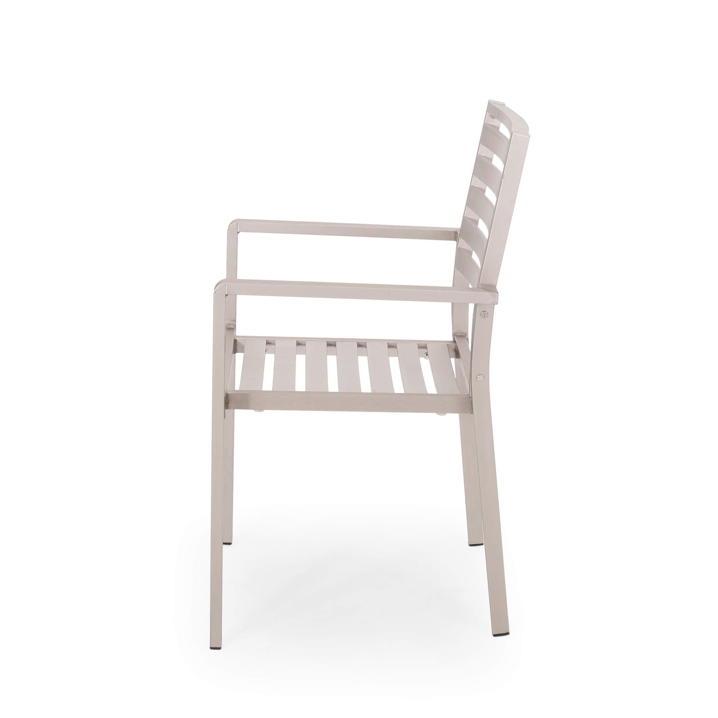 Modern Aluminum Outdoor Dining Chairs (Set of 2) - Silver Patio Furniture for Garden, Poolside & Backyard - Weather-Resistant & Lightweight