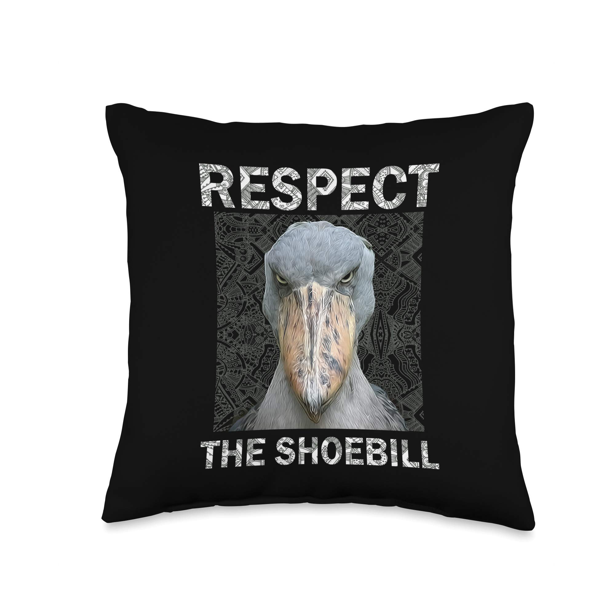 Respect The Shoebill African Bird Throw Pillow - Aztec Mayan Inspired Home Decor for Bird Lovers - Perfect for Living Room, Bedroom & Nursery Decor