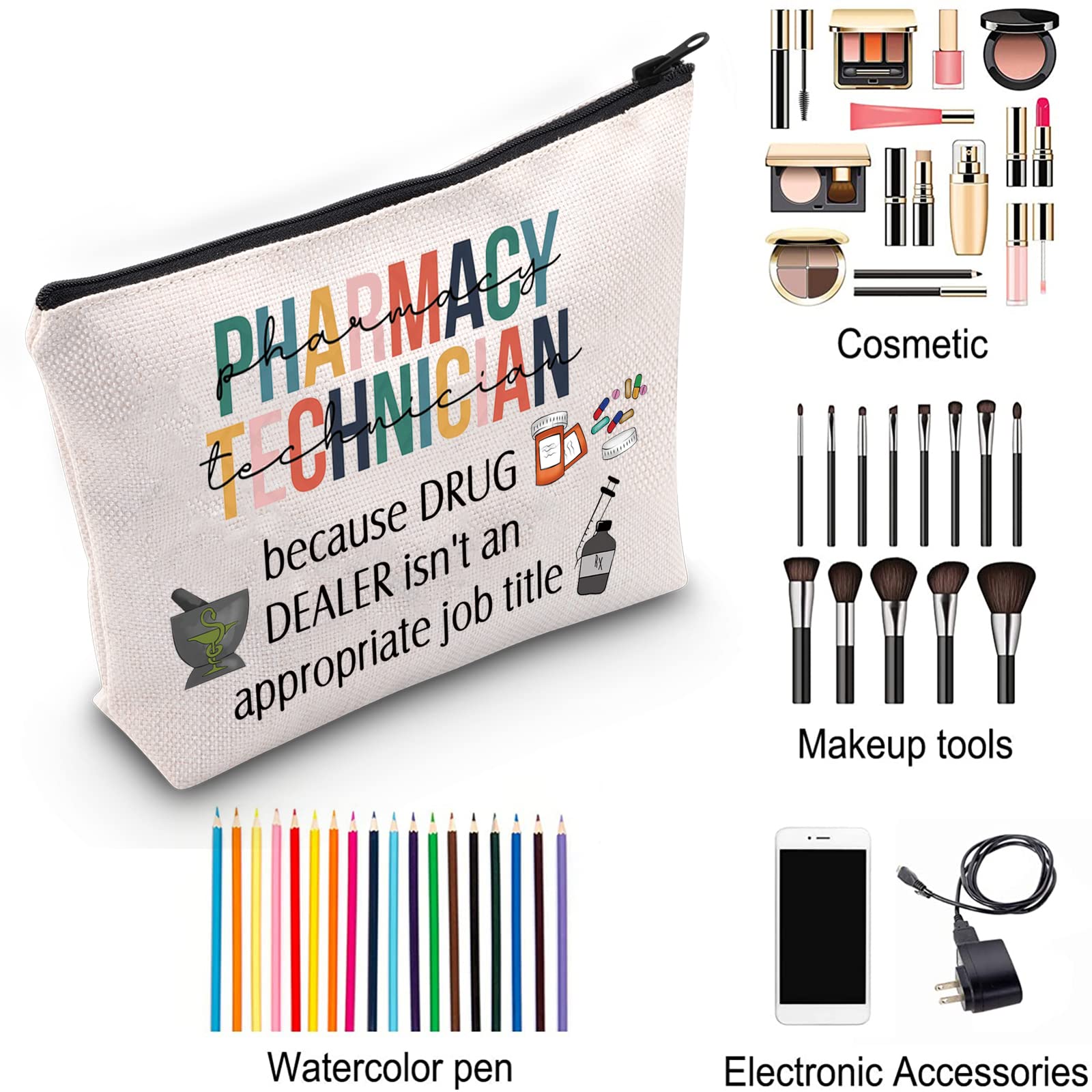 Pharmacy Technician Survival Kit - RX Toiletry Bag & Makeup Organizer with Zipper | Perfect Gift for Pharmacy Techs | Ideal for Clinical Rotations, Travel & Daily Essentials Storage