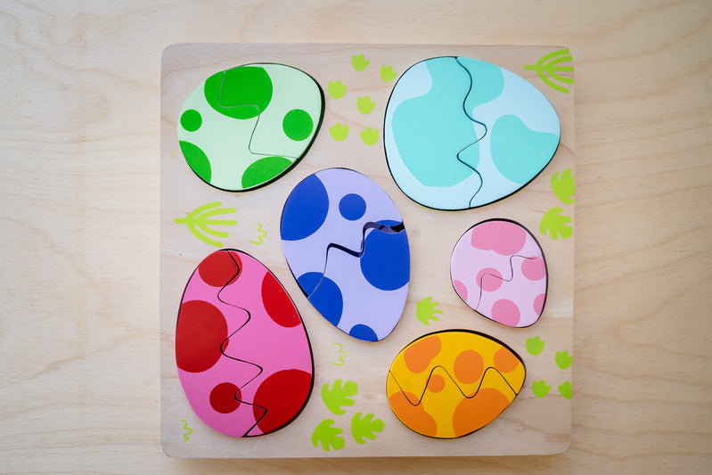 Chunky Wooden Puzzle for Toddlers - Egg & Dinosaur Shape Learning Toy - Montessori Educational Gift for Kids - Perfect for Early Childhood Development & Playtime Fun