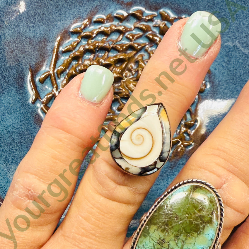 Sterling Silver Shell Inlay Ring Size 6 - Handmade Ocean Inspired Jewelry for Women, Perfect for Beach Weddings, Vacation & Boho Fashion