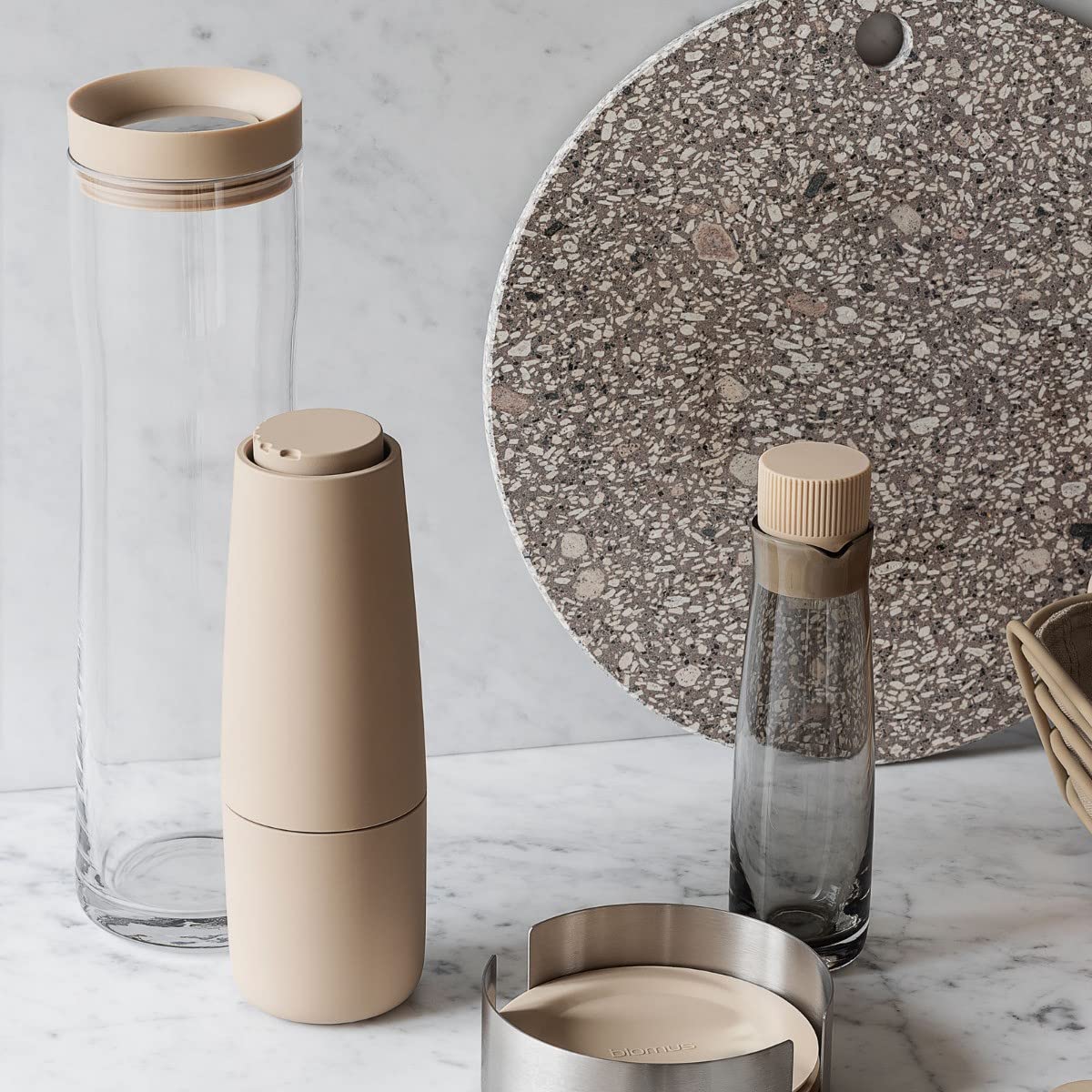 Premium Blomus SALPI Magnetic Salt and Pepper Mill Set - Charcoal & Grey Sharkskin Finish - Stylish Kitchen Essential for Cooking, Dining & Gifting