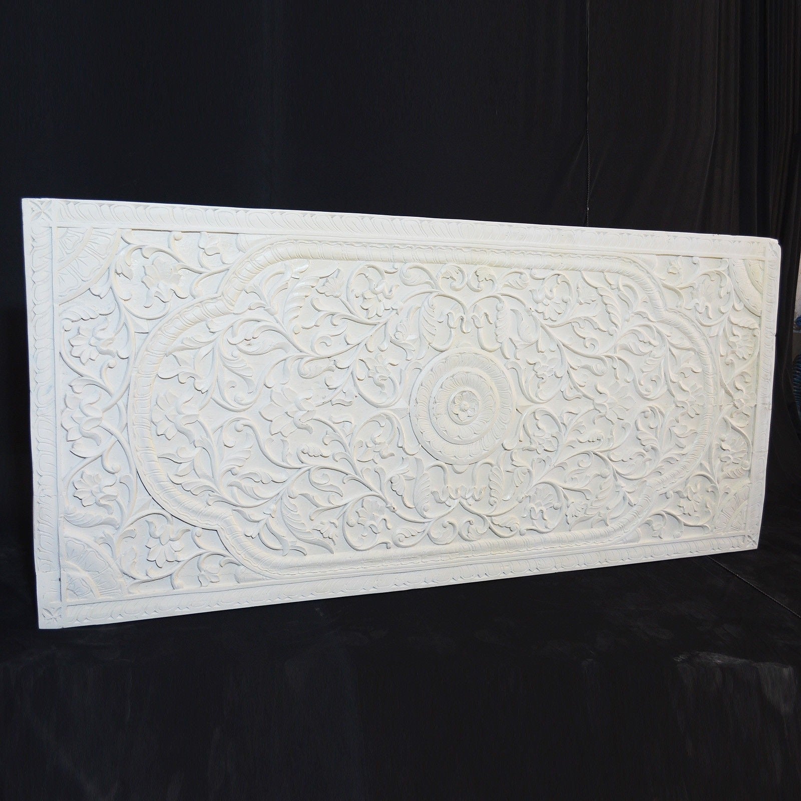 Handcrafted Dynasty Carved Panel Bed Headboard in White - Elegant Bedroom Decor for Master Bedroom & Guest Room