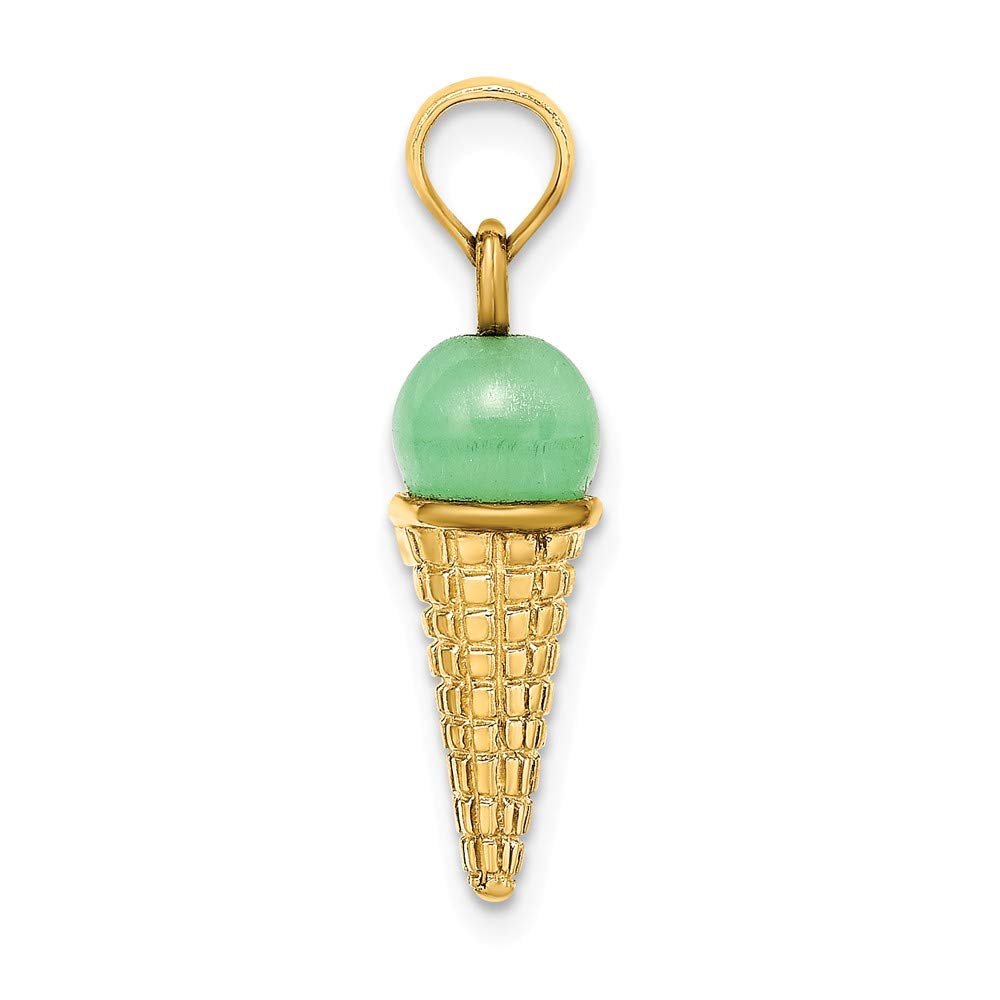 14K Yellow Gold 3D Green Tea Ice Cream Cone Pendant Necklace with Green Bead Charm (0.64 x 0.24 inches) - Unique Kawaii Jewelry Gift for Women, Girls, Teens - Perfect for Birthday, Valentine's Day, Christmas