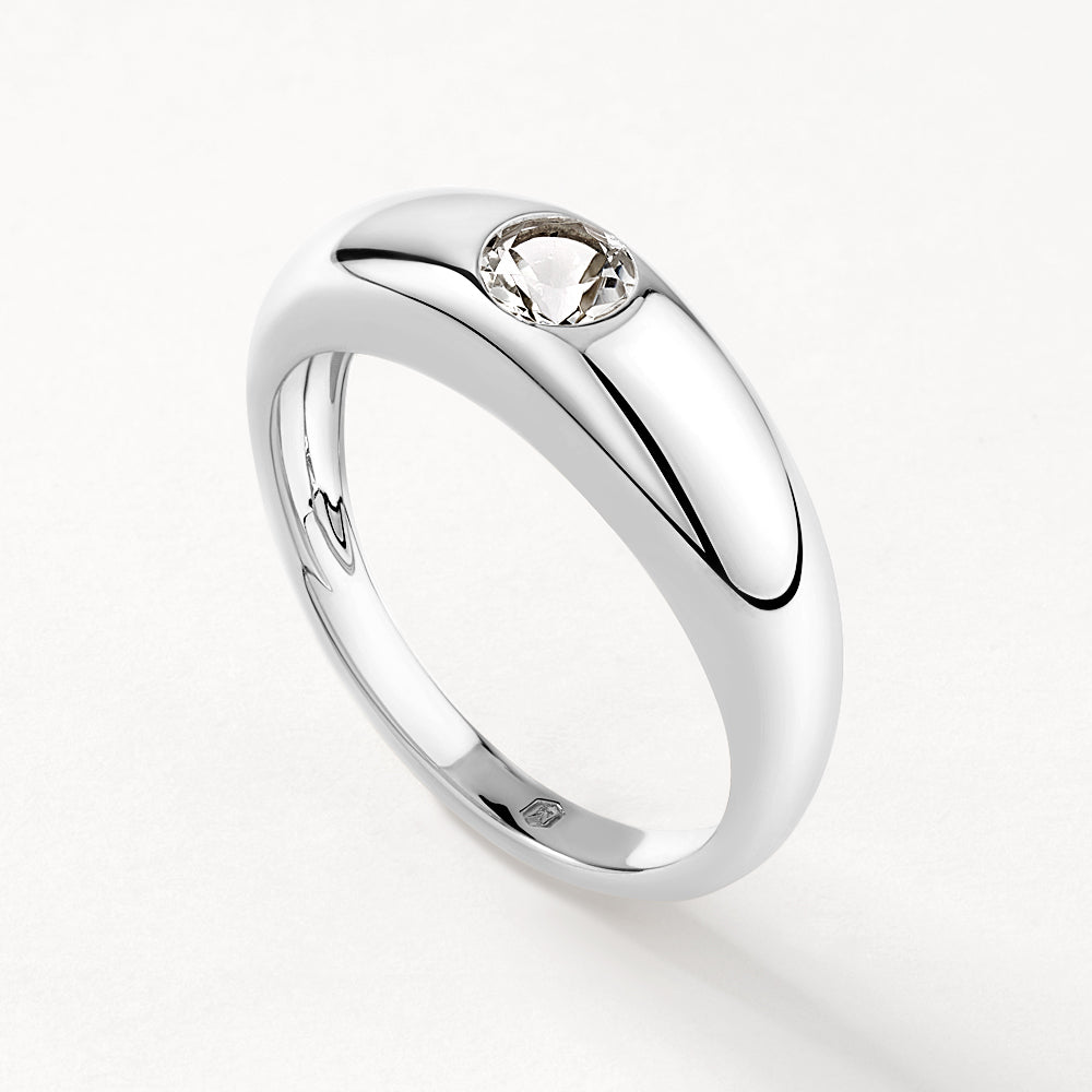 White Topaz Round Curve Pinky Ring in Sterling Silver - Elegant Jewelry for Women, Perfect for Parties, Weddings & Gifts