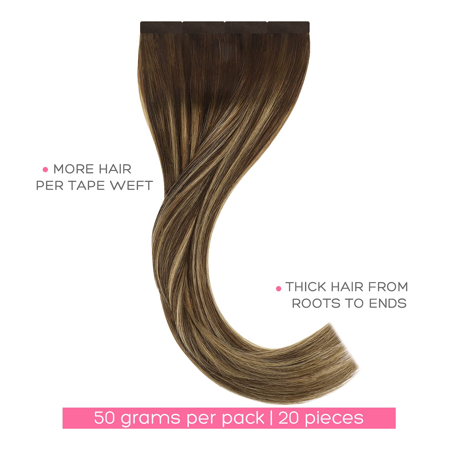 Marat Tape in Hair Extensions 14 Inch - Balayage Chocolate Brown to Caramel Blonde 50g Real Human Hair, Natural Straight Tape-In Extensions for Volume & Length | Perfect for Weddings, Parties & Daily Styling