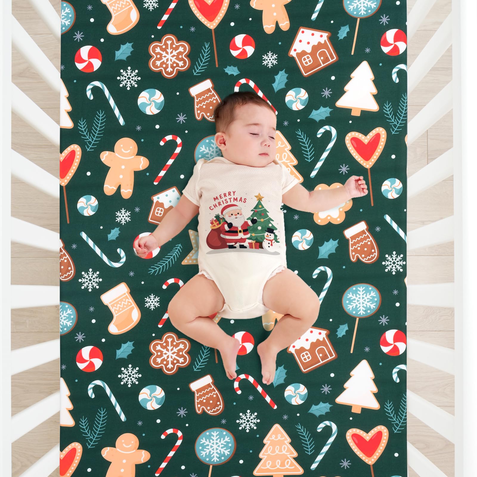 **JISEN Christmas Gingerbread Fitted Crib Sheet for Boys & Girls – Soft, Breathable Baby Crib Mattress Cover (52x28 Inch) – Perfect for Holiday Nursery Decor & Cozy Baby Sleep**