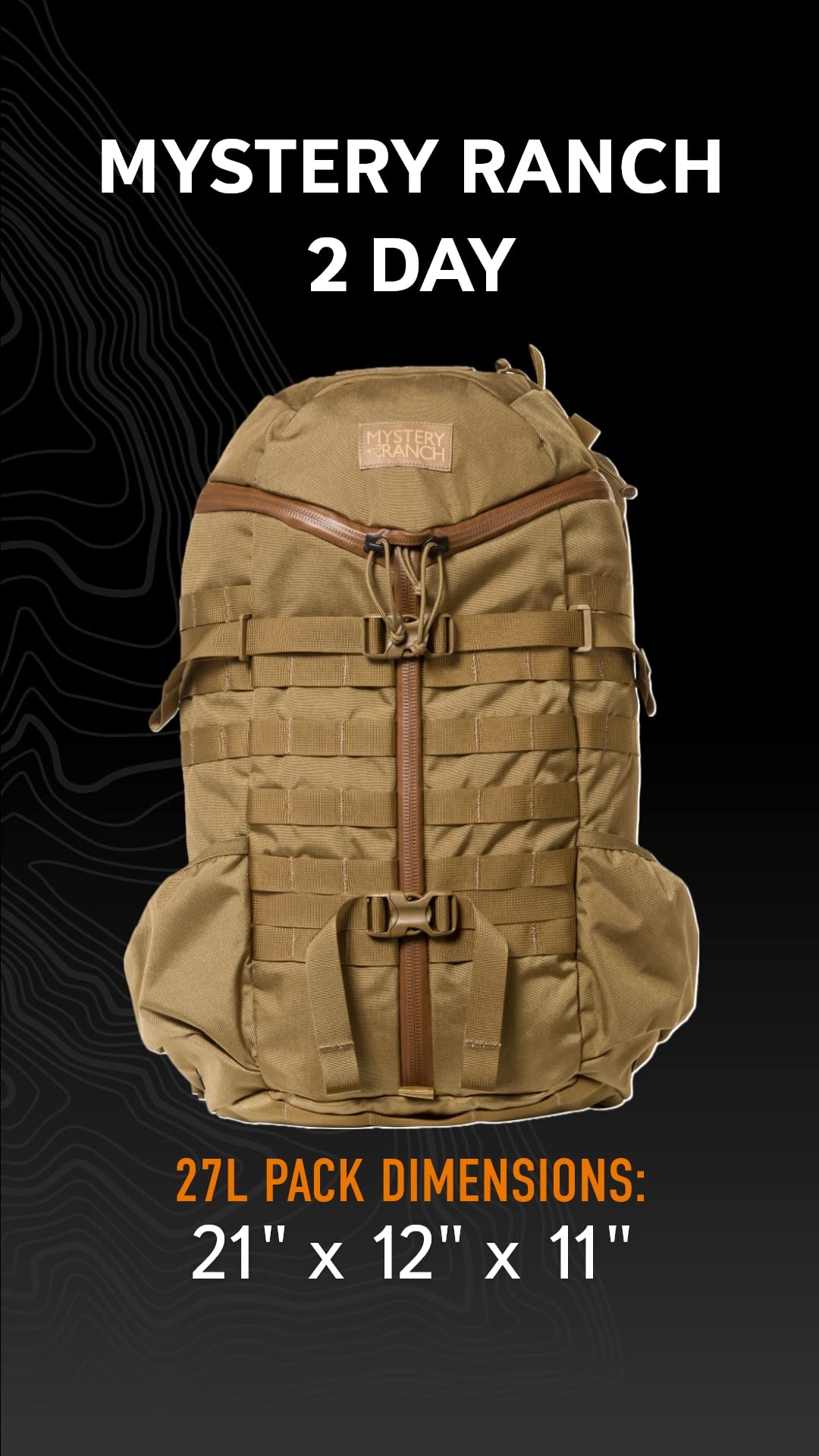 Mystery Ranch 2-Day Tactical Backpack - Durable Molle Hiking Pack for Outdoor Adventures, Coyote Brown, SM/MD Size - Perfect for Camping, Hiking & Military Use