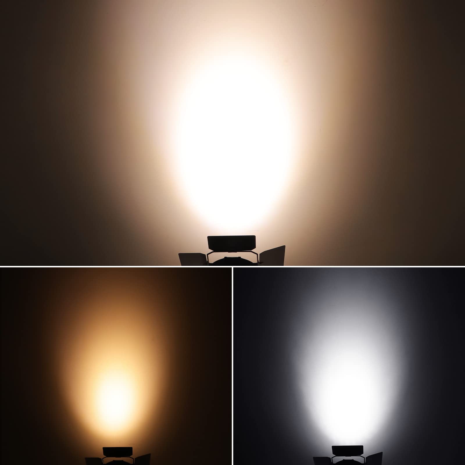 2-Pack LED Par Lights with Barn Doors - 120W Warm & Cool White Spotlights, Sound Activated & DMX512 Control - Perfect for Stage Lighting, DJ Shows, and Live Events (Black Iron Housing)