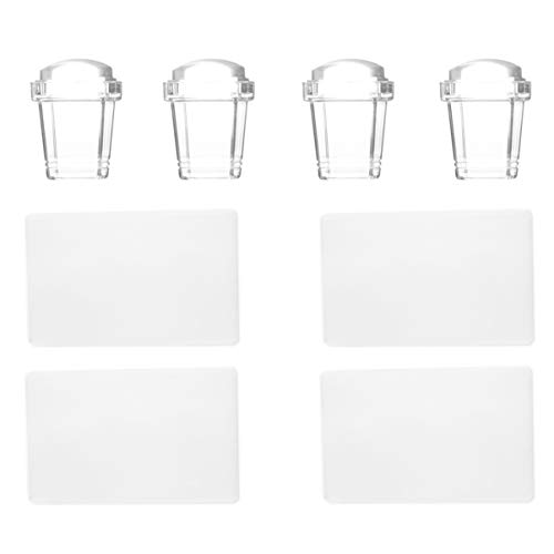 Lurrose Clear Nail Stampers 4pcs - Silicone Nail Stamping Kit with 4 Scrapers & Jelly Stamper Heads - DIY Nail Art Manicure Tools for Professional & Home Use
