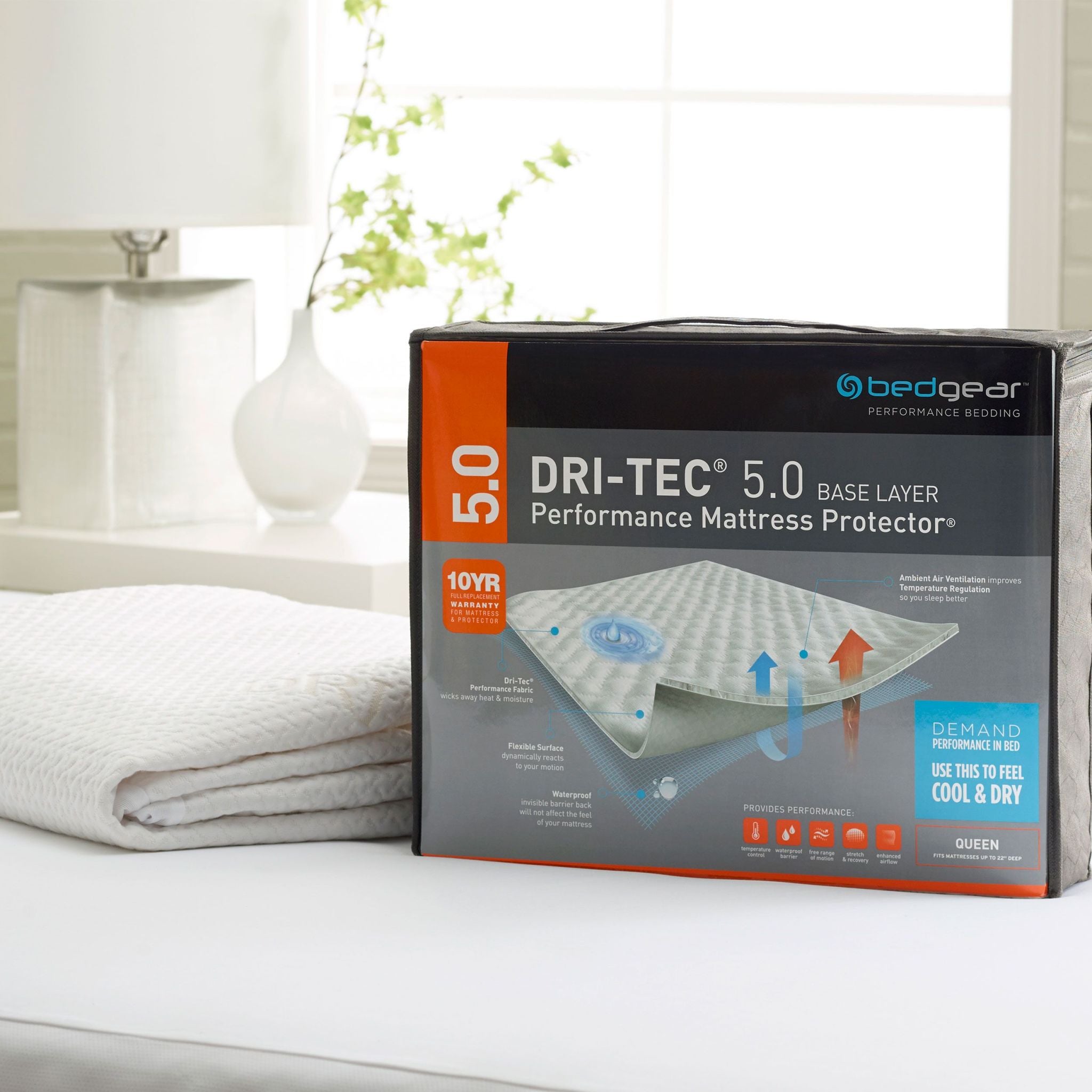 Bedgear Dri-Tec Waterproof Mattress Protector - Queen Size, Cooling & Breathable Bed Cover for Allergies & Night Sweats - Perfect for Hot Sleepers & Allergy Sufferers