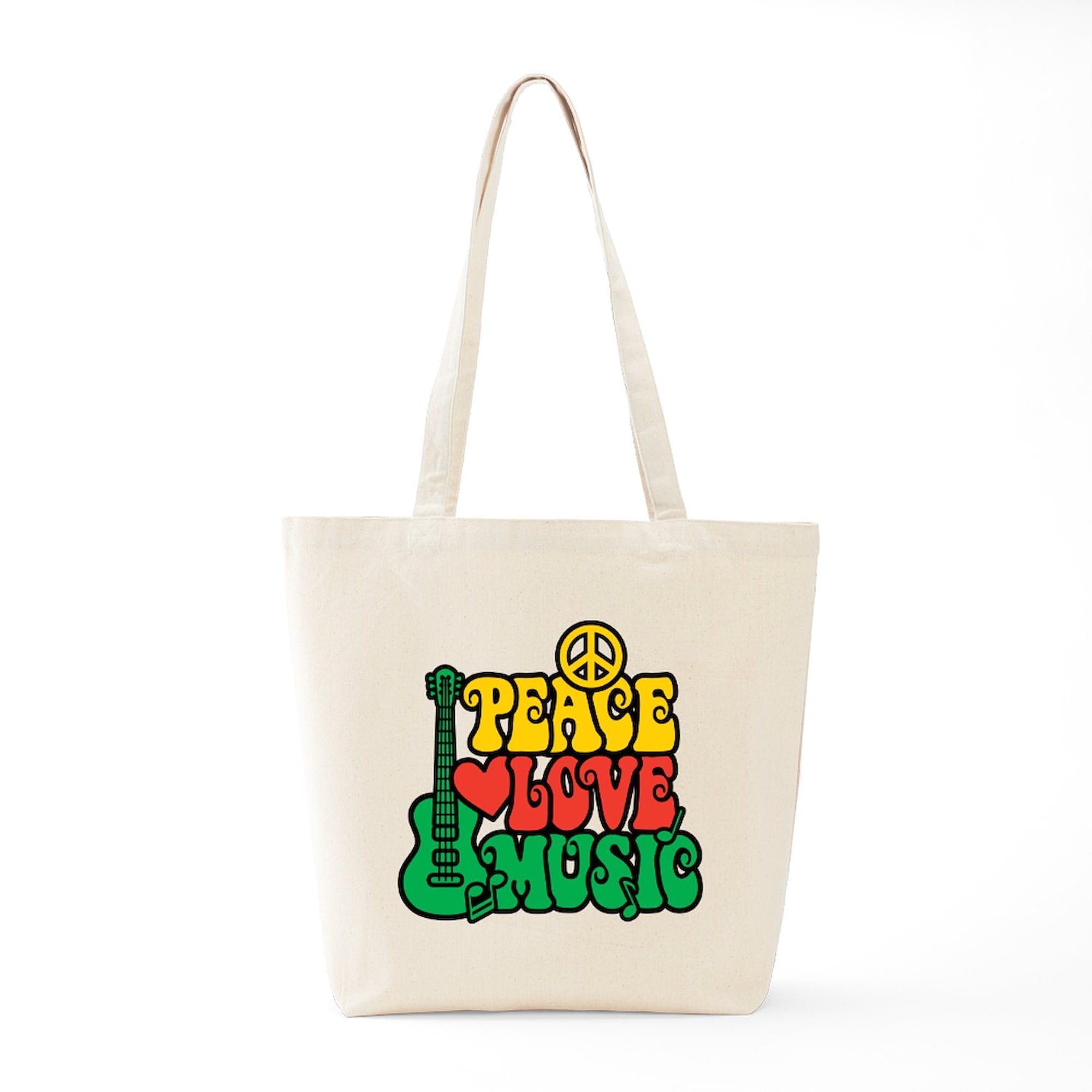 Reggae Peace Love Music Tote Bag - Eco-Friendly Natural Canvas Reusable Shopping Bag for Groceries, Beach & Daily Use