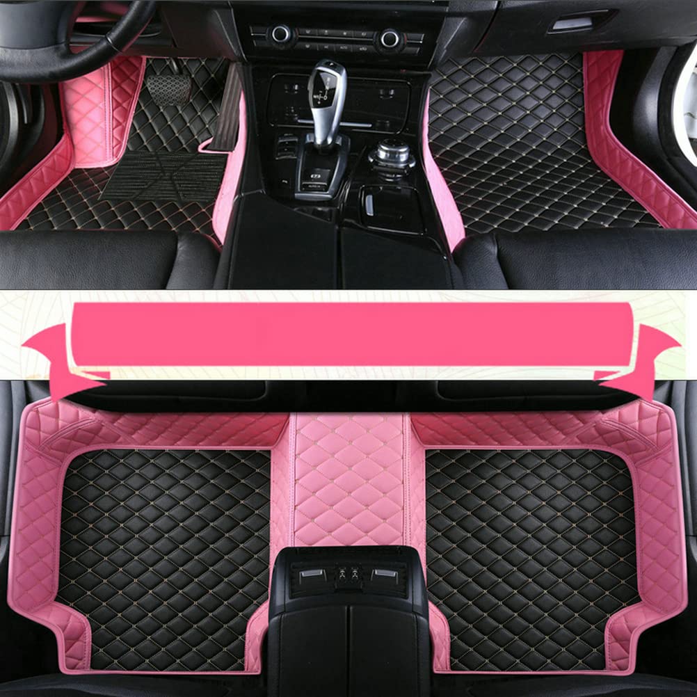 Premium All-Weather Car Floor Mats - Universal Fit for 99% Sedans, SUVs, Trucks & Sports Cars | Luxury Custom Leather Automotive Mats for Women (Black & Pink Diamond Pattern) - Perfect for Daily Commute, Road Trips & Vehicle Protection